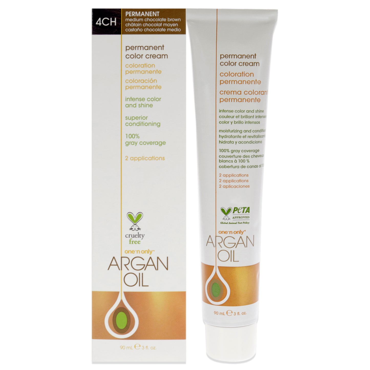 Argan Oil Permanent Color Cream - 4CH Medium Chocolate Brown by One n Only for Unisex - 3 oz Hair Color