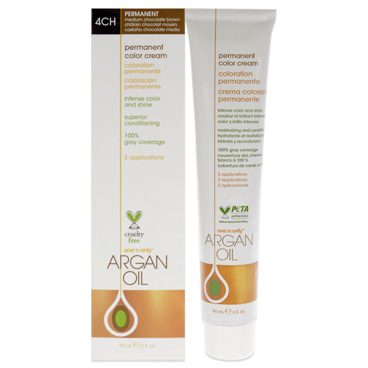 Argan Oil Permanent Color Cream - 4CH Medium Chocolate Brown by One n Only for Unisex - 3 oz Hair Color