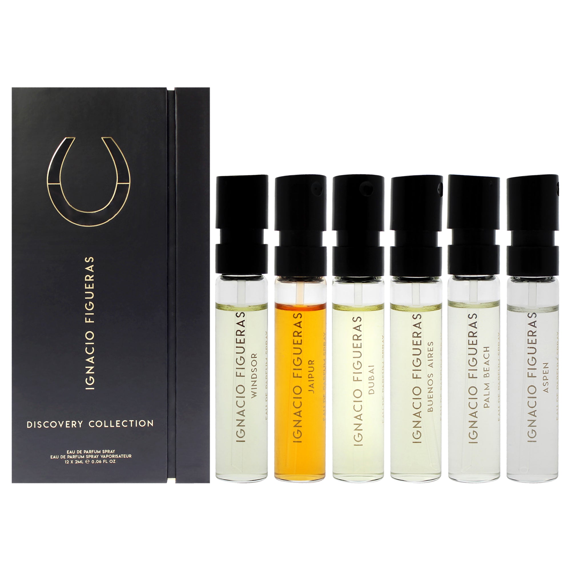 Ignacio Figuras Discovery by Ignacio Figueras for Unisex - 12 Pc Mini Gift Set 2 x 0.06oz Winsor EDP Spray, 2 x 0.06oz Jaipur EDP Spray, 2 x 0.06oz Dubai EDP Spray, 2 x 0.06oz Buenos Aires EDP Spray, 2 x 0.06oz Palm Beach EDP Spray, 2 x 0.06oz Aspen