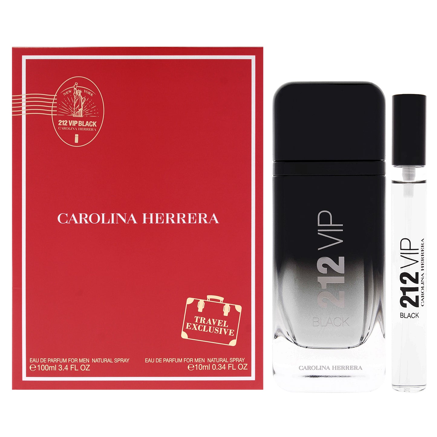 212 VIP Black by Carolina Herrera for Men - 2 Pc Gift Set 3.4oz EDP Spray, 0.34oz EDP Spray (Mini)