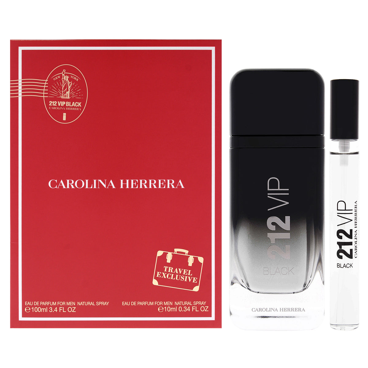 212 VIP Black by Carolina Herrera for Men - 2 Pc Gift Set 3.4oz EDP Spray, 0.34oz EDP Spray (Mini)