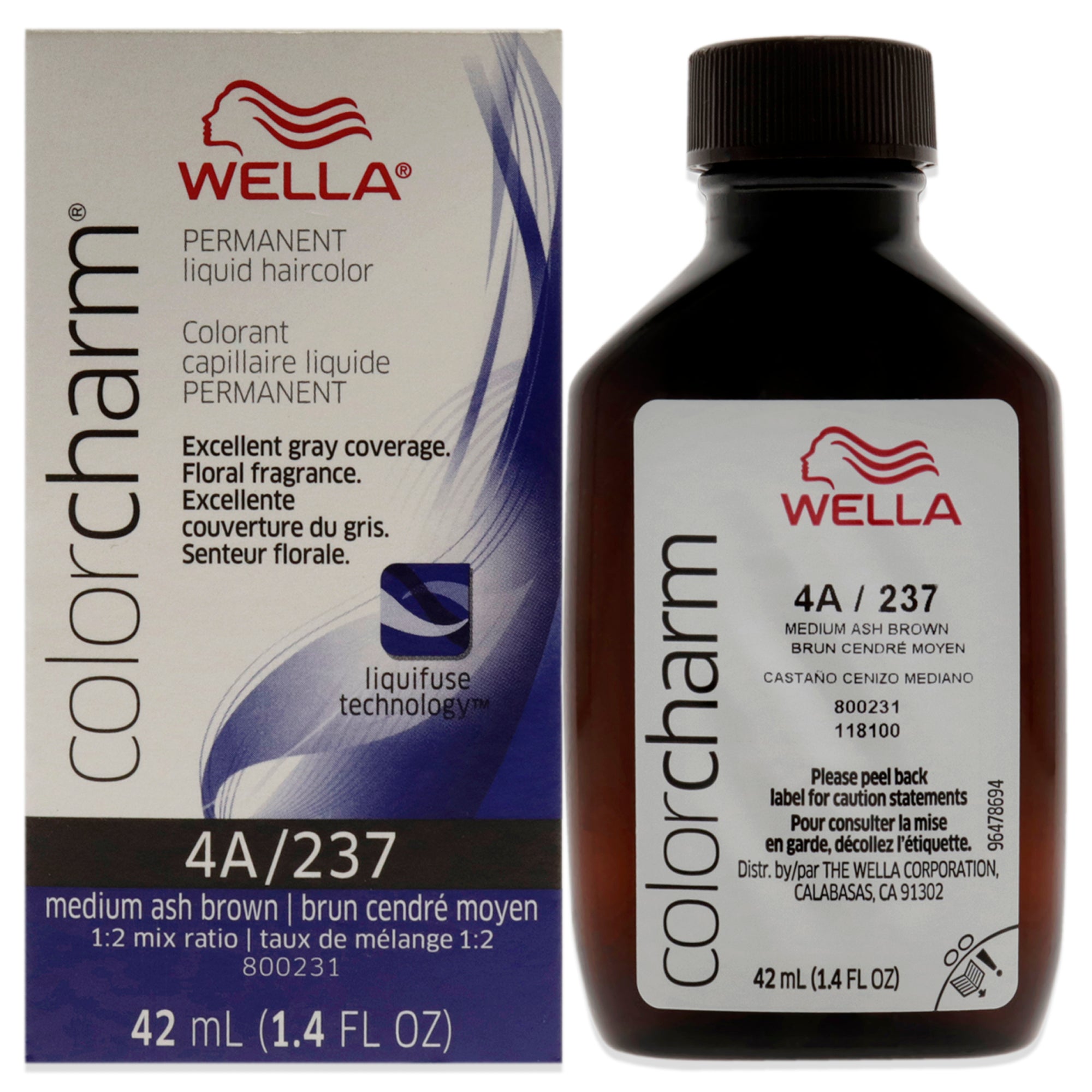Color Charm Permanent Liquid Hair Color - 237 4A Medium Ash Brown by Wella for Unisex - 1.42 oz Hair Color