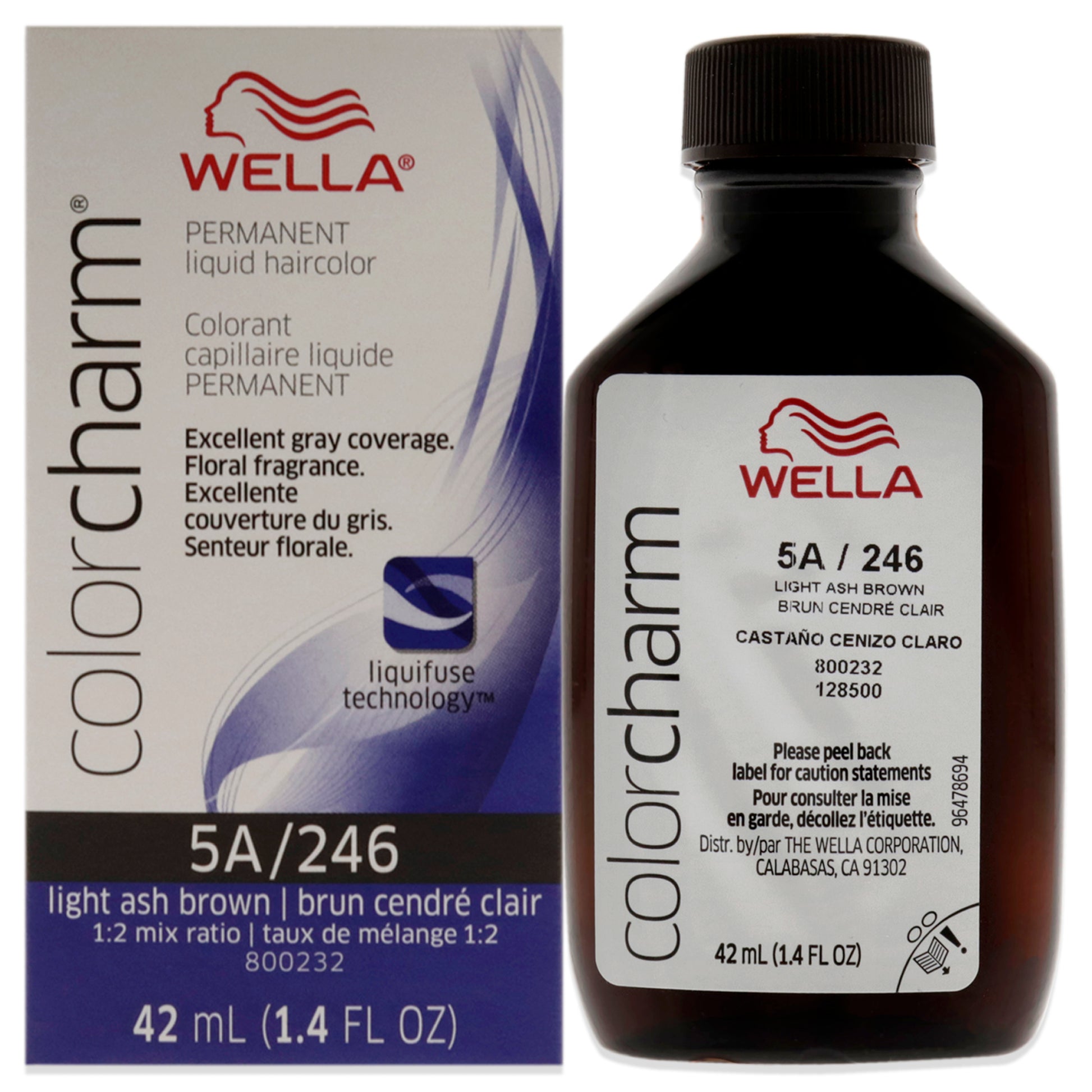 Color Charm Permanent Liquid Hair Color - 246 5A Light Ash Brown by Wella for Unisex - 1.42 oz Hair Color