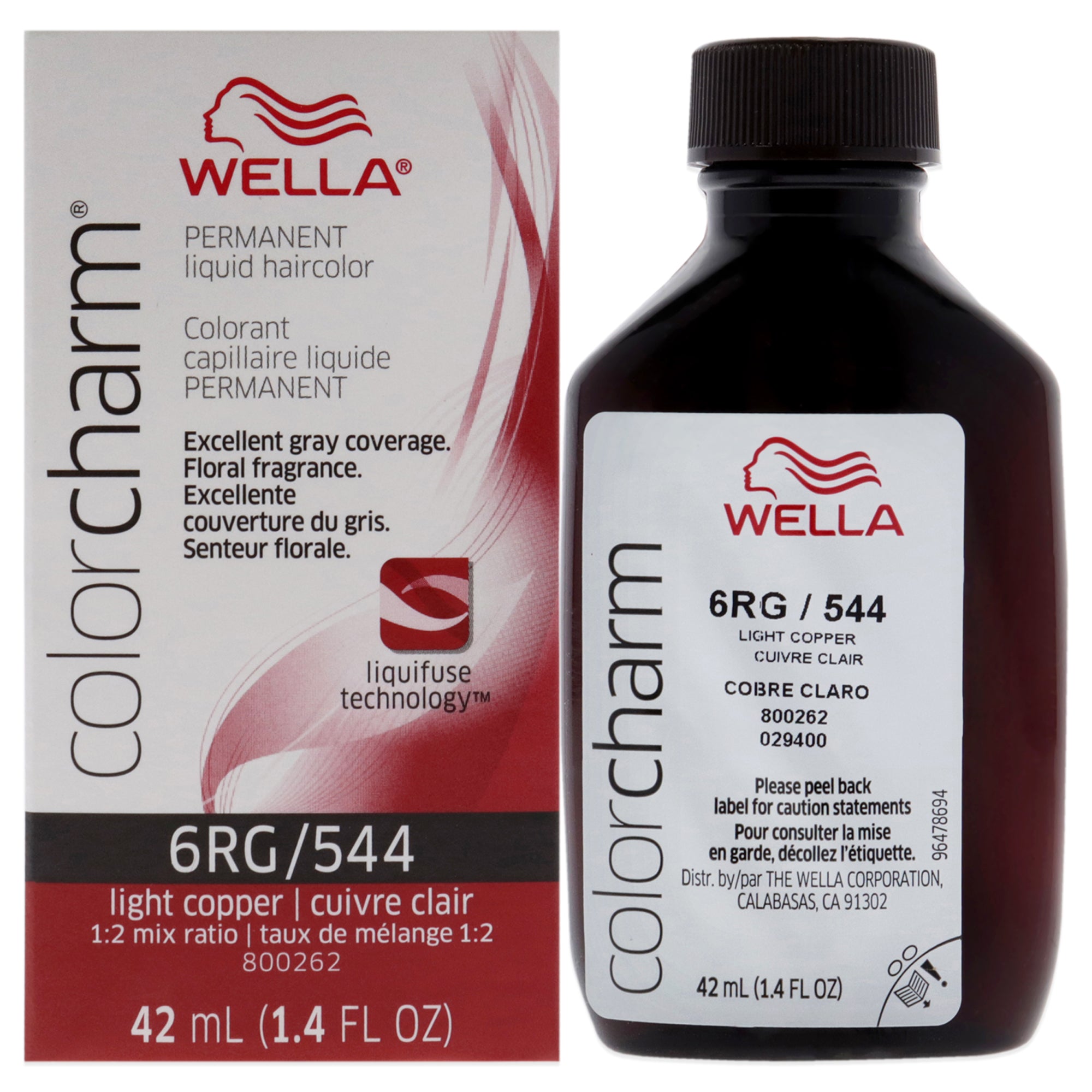 Color Charm Permanent Liquid Hair Color - 544 6RG Light Copper by Wella for Unisex - 1.42 oz Hair Color