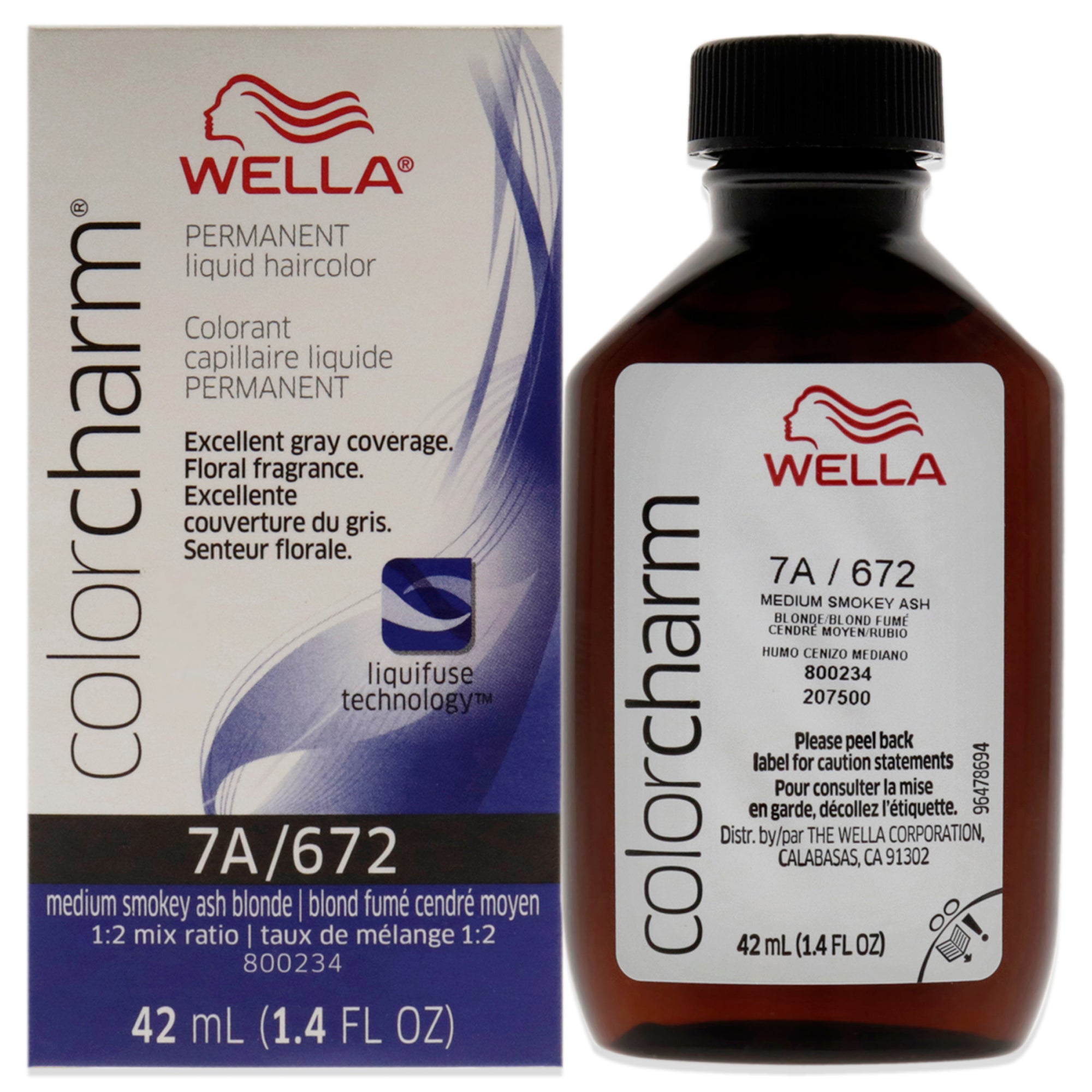 Color Charm Permanent Liquid Hair Color - 672 7A Med Smoky Ash Blonde by Wella for Unisex - 1.42 oz Hair Color