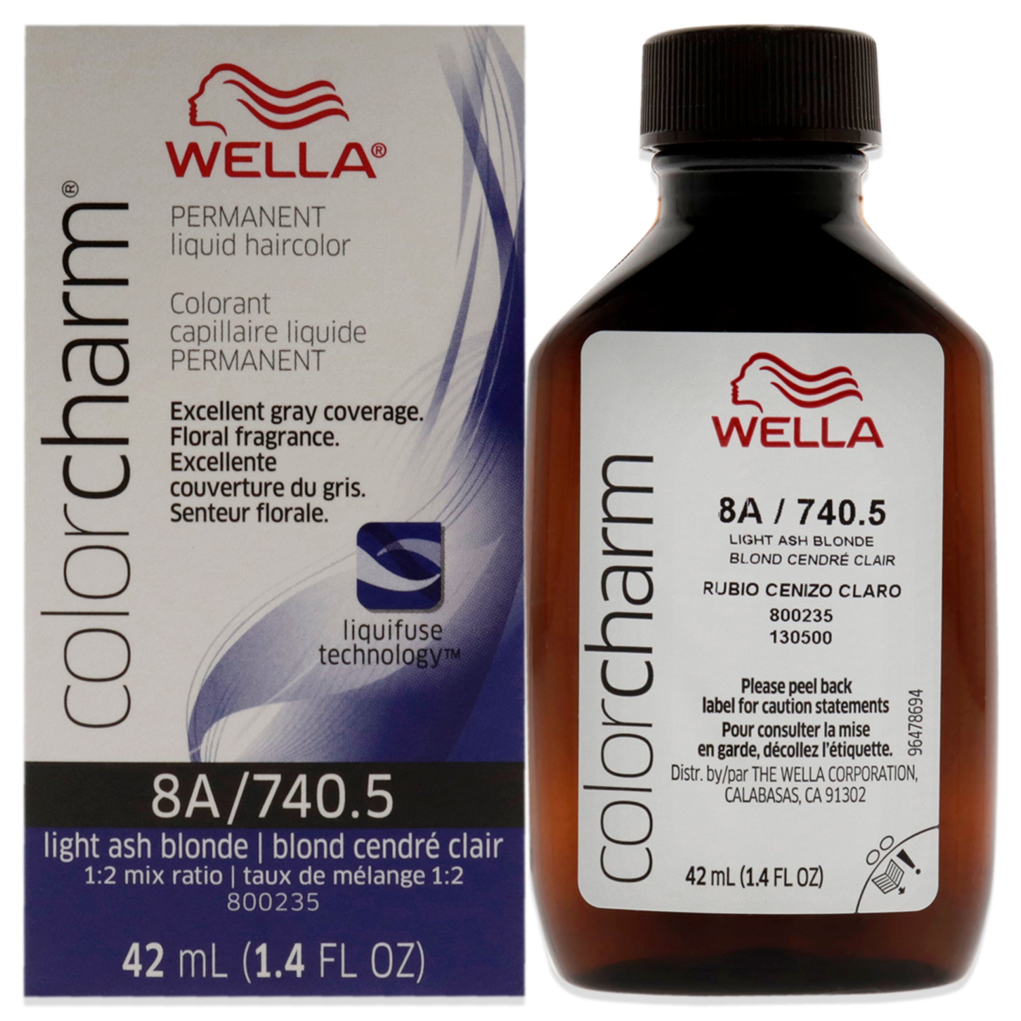 Color Charm Permanent Liquid Hair Color - 740.5 8A Light Ash Blonde by Wella for Unisex - 1.42 oz Hair Color