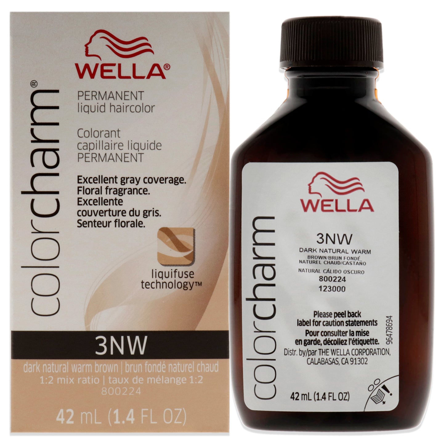 Color Charm Permanent Liquid Hair Color - 3NW Dark Natural Warm Brown by Wella for Unisex - 1.42 oz Hair Color