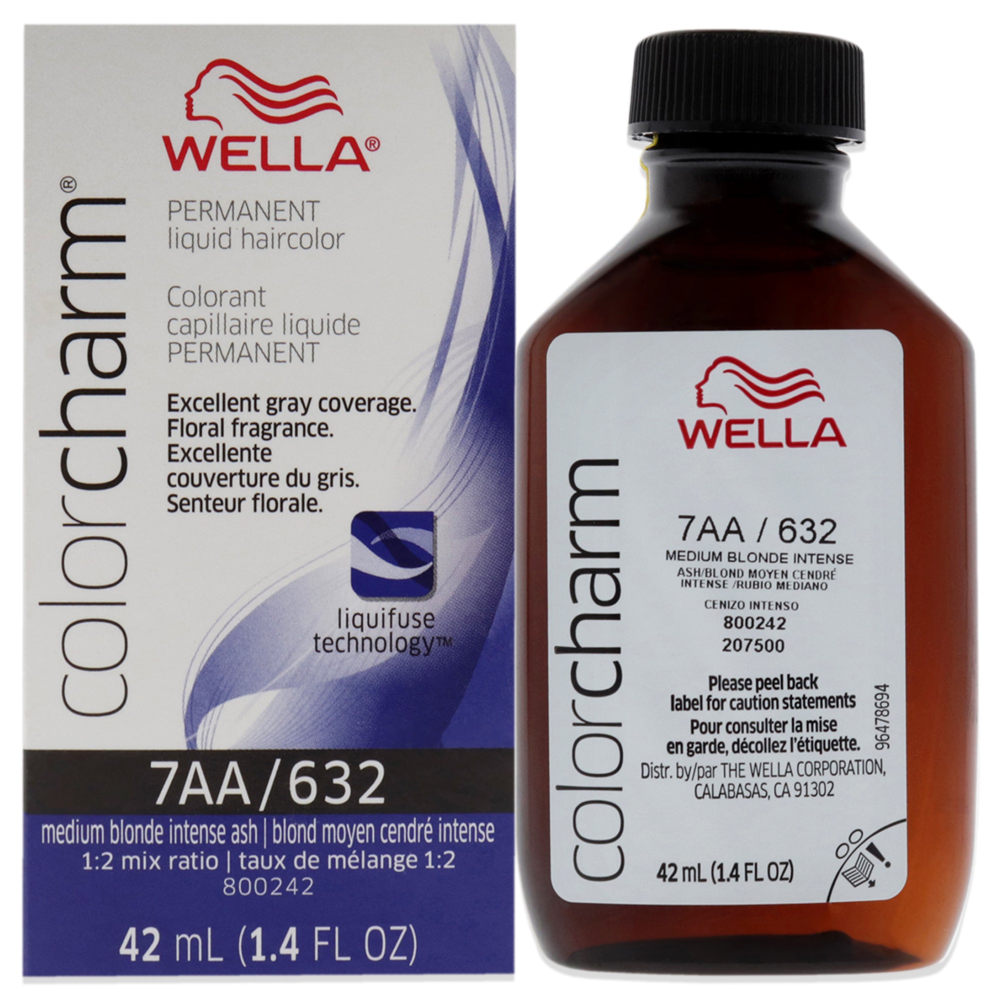 Color Charm Permanent Liquid Hair Color - 7AA 632 Medium Blonde Intense Ash by Wella for Unisex - 1.42 oz Hair Color