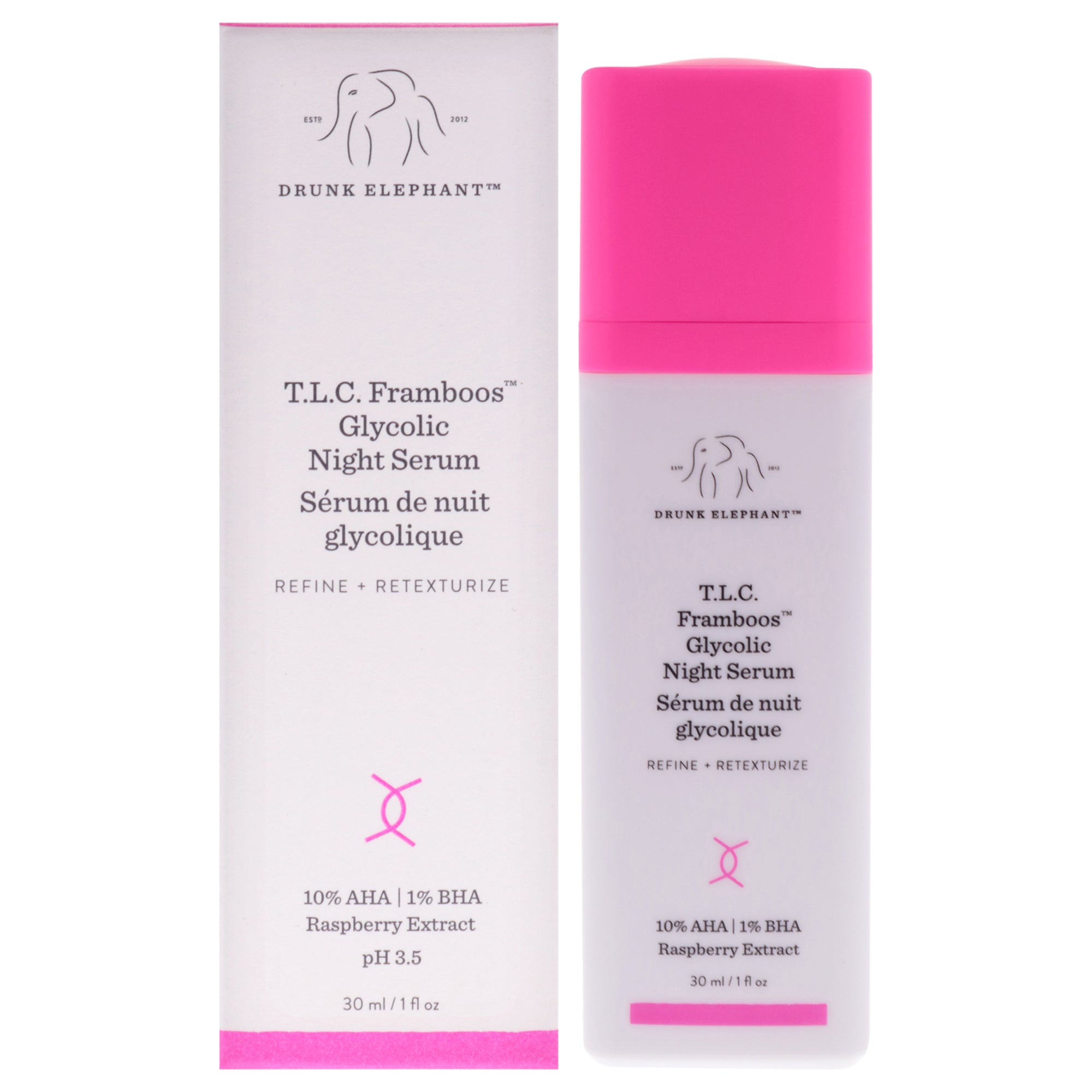 T.L.C. Framboos Glycolic Night Serum by Drunk Elephant for Unisex - 1 oz Serum