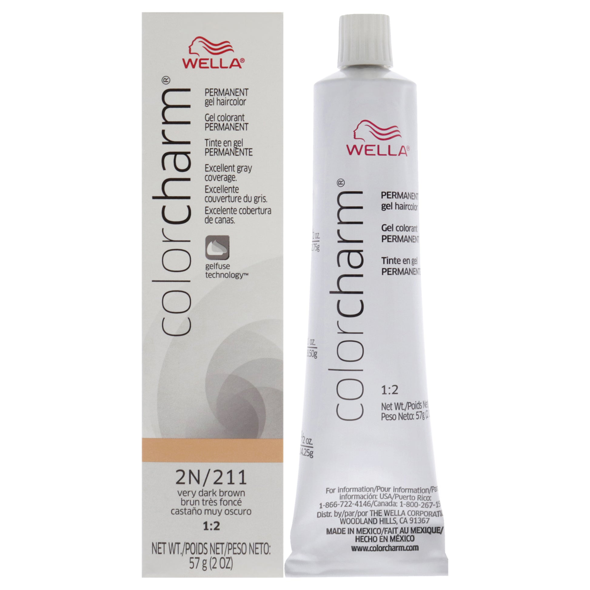 Color Charm Permanent Hair Color Gel - 2N 211 Very Dark Brown by Wella for Unisex - 2 oz Hair Color