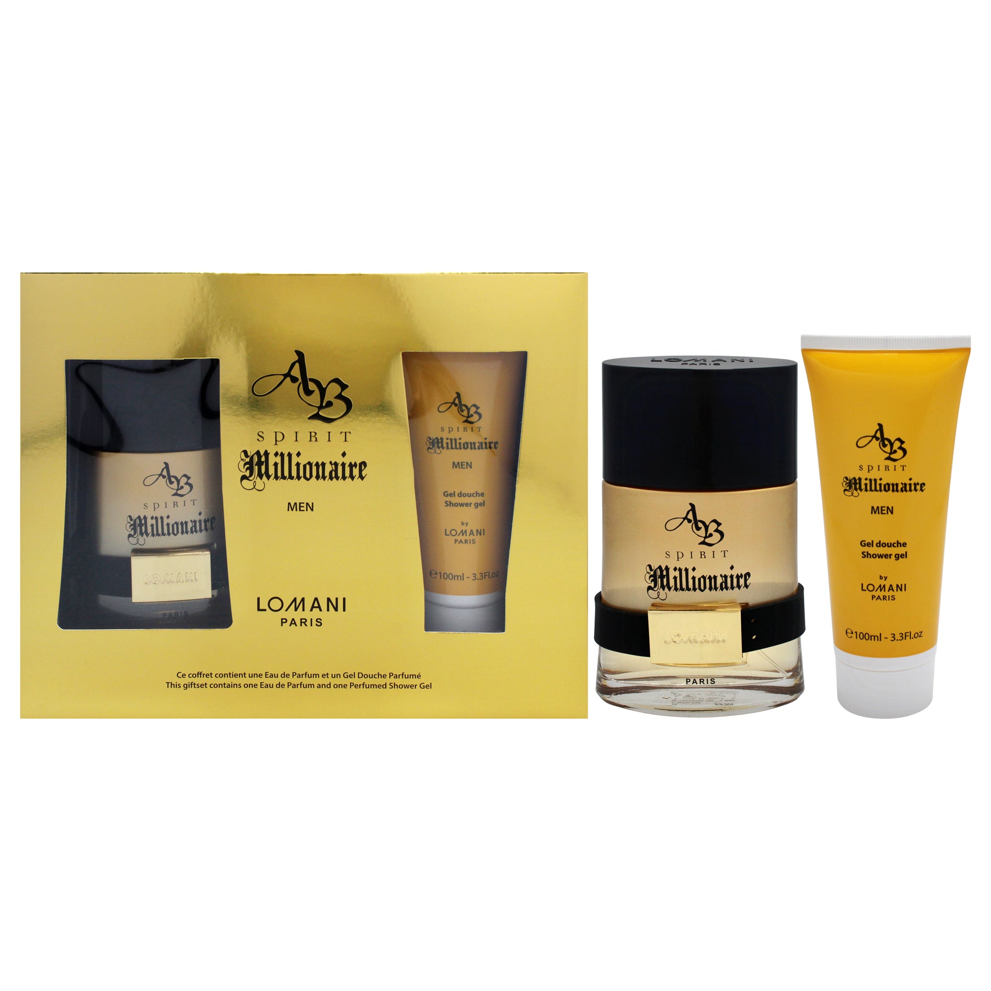 AB Spirit Millionaire by Lomani for Men - 2 Pc Gift Set 3.3oz EDP Spray, 3.3oz Shower Gel