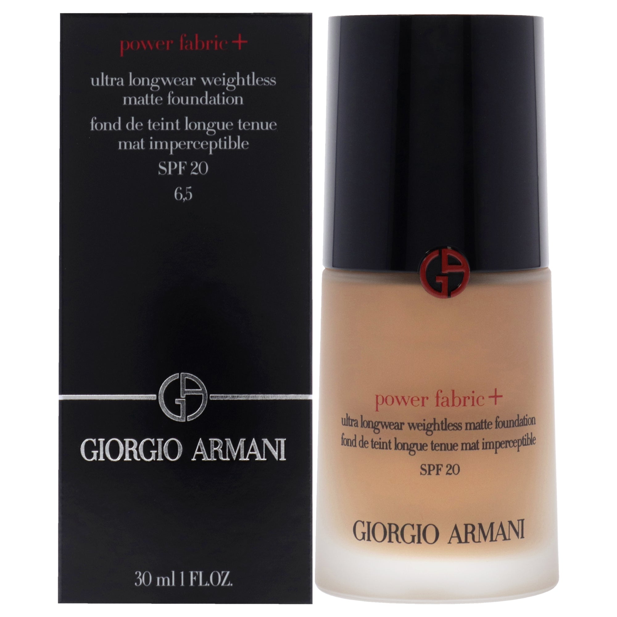 Power Fabric Plus Ultra Longwear Matte Foundation SPF 20 - 6.5 Medium To Tan With Peach by Giorgio Armani for Women - 1 oz Foundation