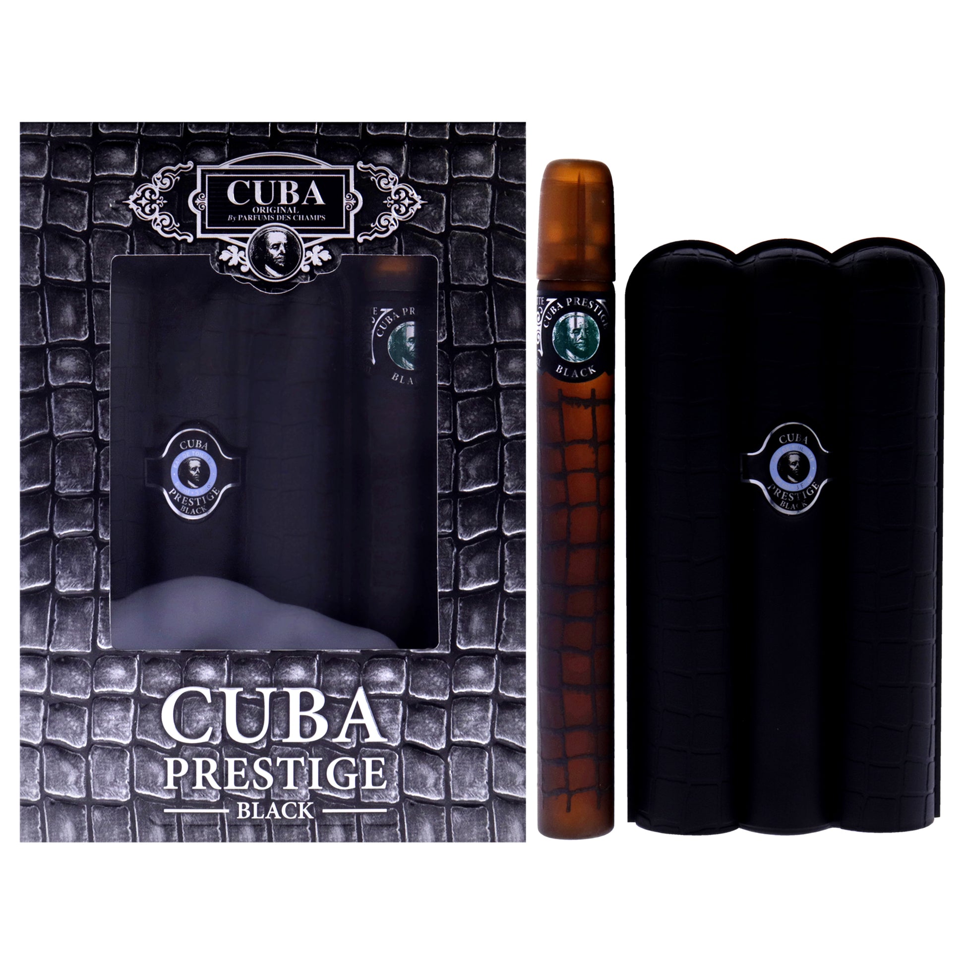 Cuba Prestige Black by Cuba for Men - 2 Pc Gift Set 3oz EDT Spray, 1.17oz EDT Spray