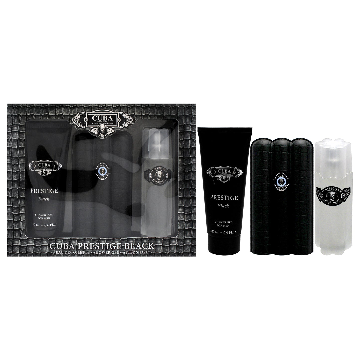 Cuba Prestige Black by Cuba for Men - 3 Pc Gift Set 3oz EDT Spray, 6.6oz Shower Gel, 3.3oz After Shave