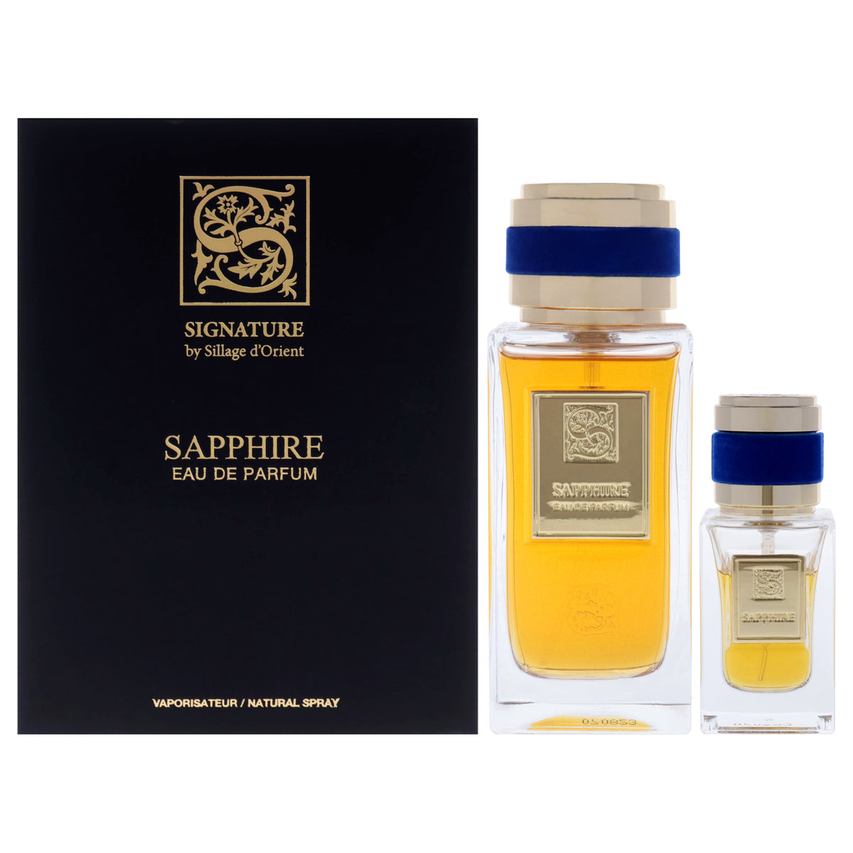 Sapphire by Sillage dOrient for Unisex - 3 Pc Gift Set 3.4oz EDP Spray, 0.5oz EDP Spray (Refillable), Sprayer