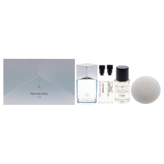 Mercedes-Benz Air by Mercedes-Benz for Men - 5 Pc Gift Set 3.4oz EDP Spray, 0.05oz Sea EDP Spray (Mini), 0.05oz Land EDP Spray (Mini), 1oz LSA Face Beard and Hair Oil, 3.8oz LSA Solid Shower Gel