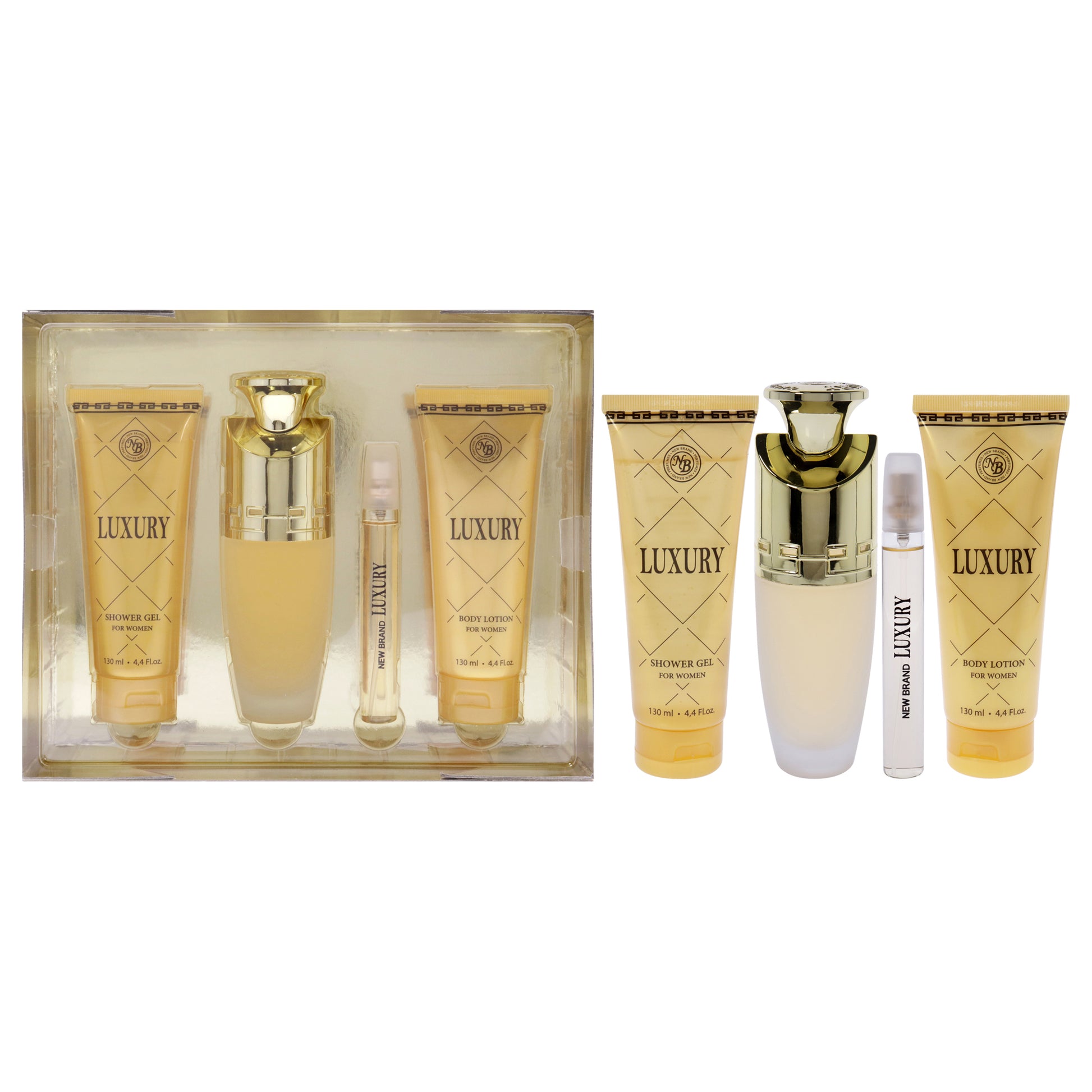 Luxury by New Brand for Women - 4 Pc Gift Set 3.3oz EDP Spray, 4.4oz Shower Gel, 4.4oz Body Lotion, 0.5oz EDP Spray