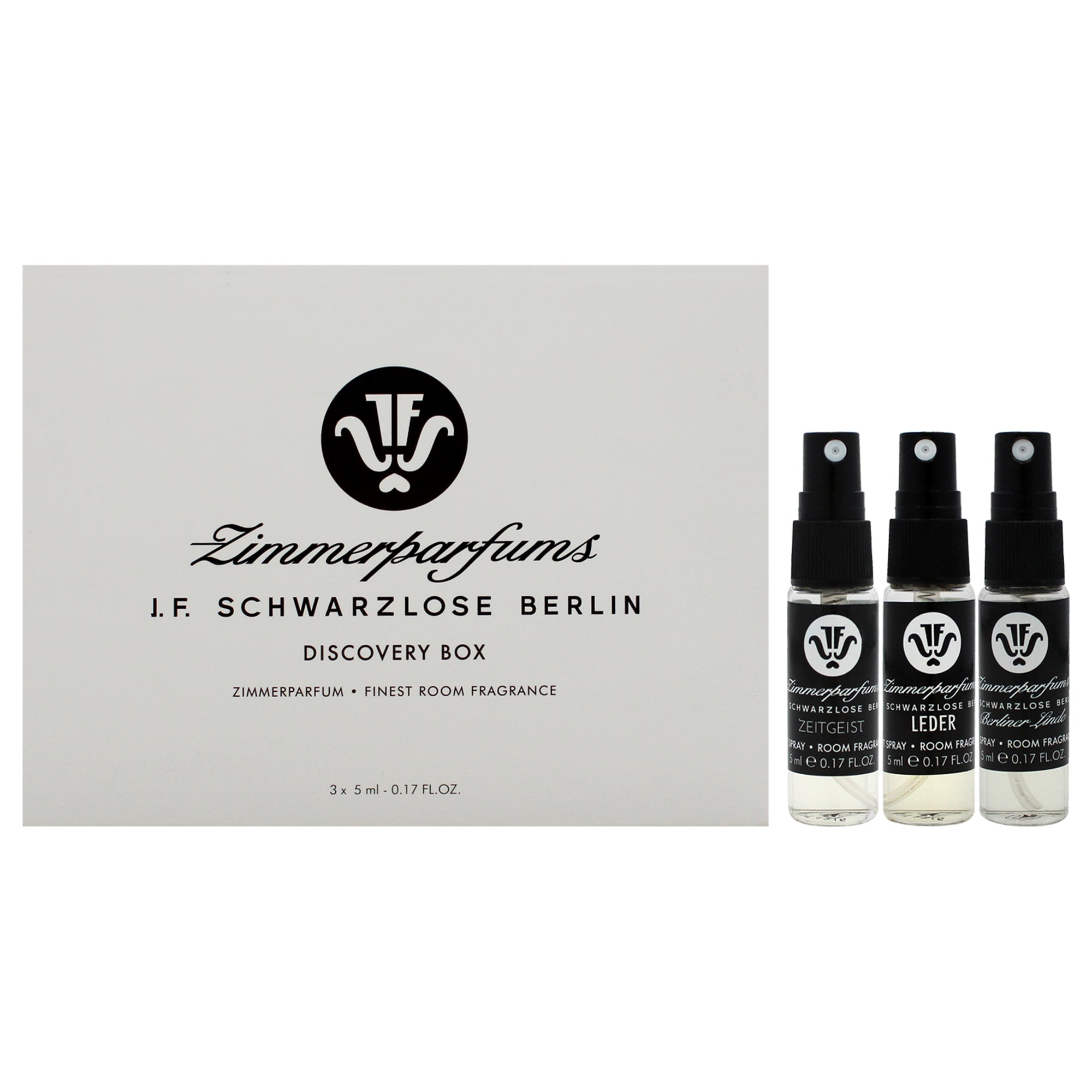 Room Fragrances Discovery Set by Schwarzlose for Unisex - 3 Pc 0.17oz Room Fragrance - Berliner Linde, 0.17oz Room Fragrance - Leder, 0.17oz Room Fragrance - Zeitgeist