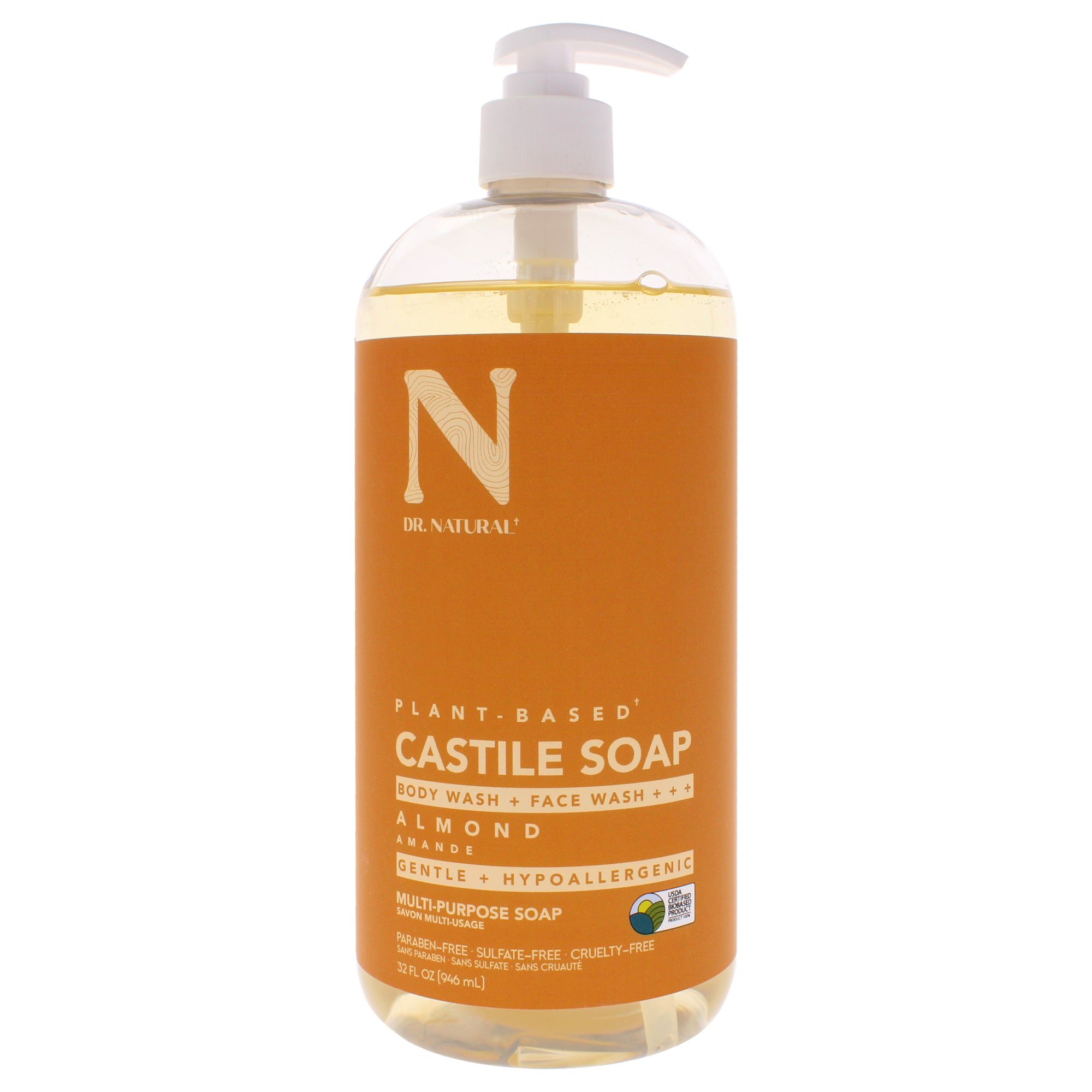 Castile Liquid Soap - Almond by Dr. Natural for Unisex - 32 oz Soap