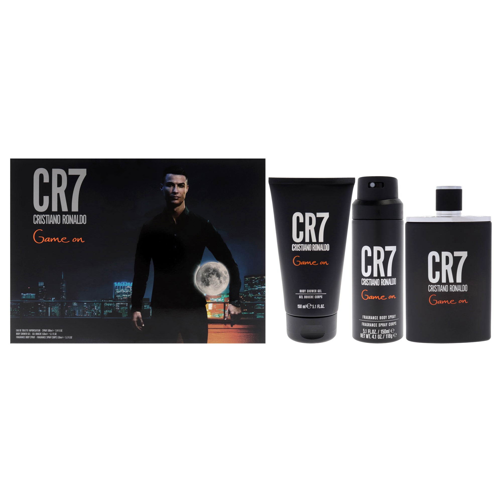 CR7 Game On by Cristiano Ronaldo for Men - 3 Pc Gift Set 3.4oz EDT Spray, 5.1oz Shower Gel, 5.1oz Body Spray