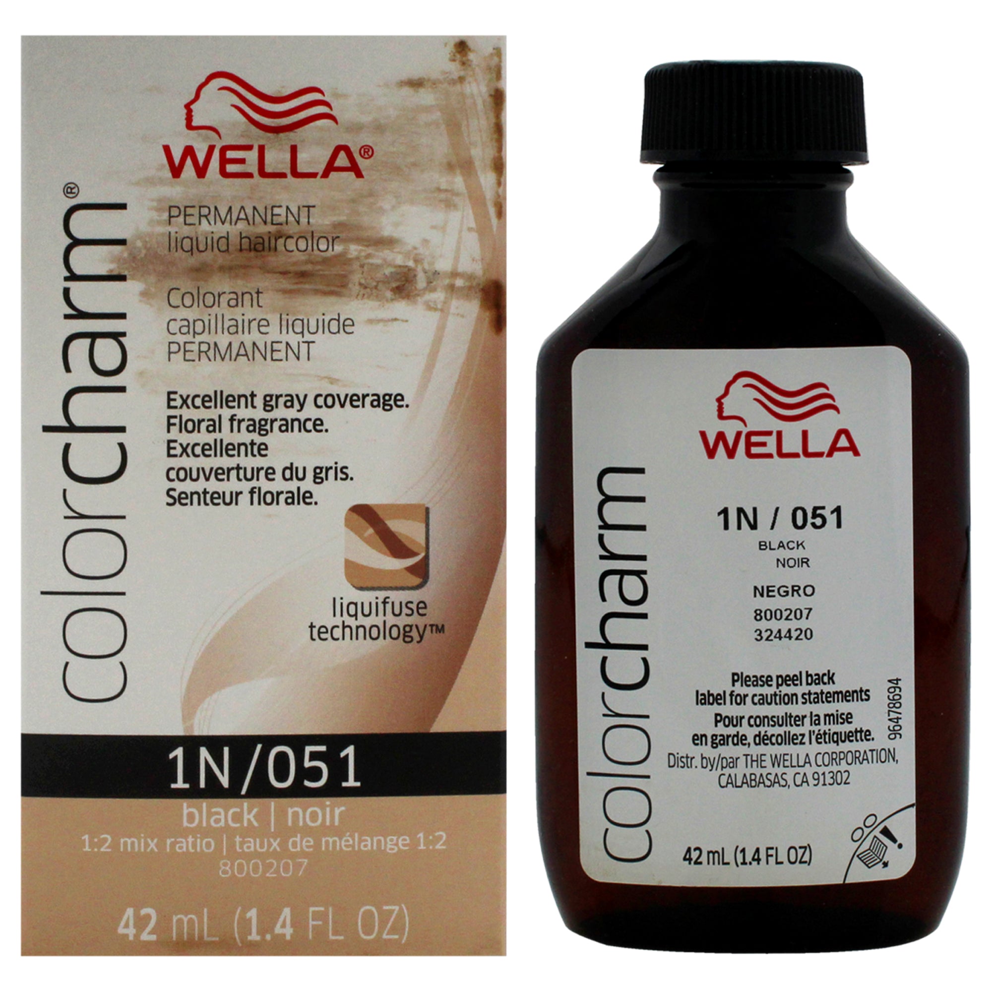 Color Charm Permanent Liquid Hair Color - 1N 051 Black by Wella for Unisex - 1.42 oz Hair Color (Tester)