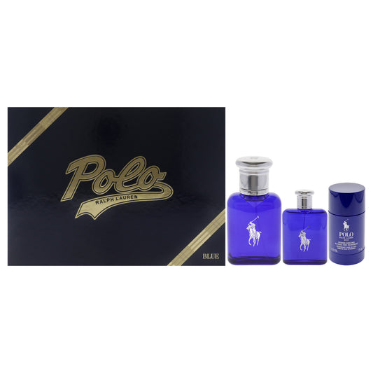 Polo Blue by Ralph Lauren for Men - 3 Pc Gift Set 4.2oz EDT Spray (Refillable), 1.36oz EDT Spray, 2.6oz Deodorant Stick