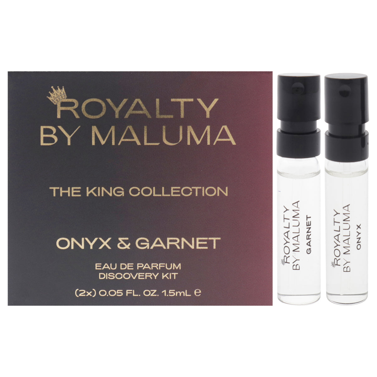 The King Collection by Royalty By Maluma for Men - 2 Pc Mini Gift Set 0.05oz Onyx EDP Spray Vial, 0.05oz Garnet EDP Spray Vial