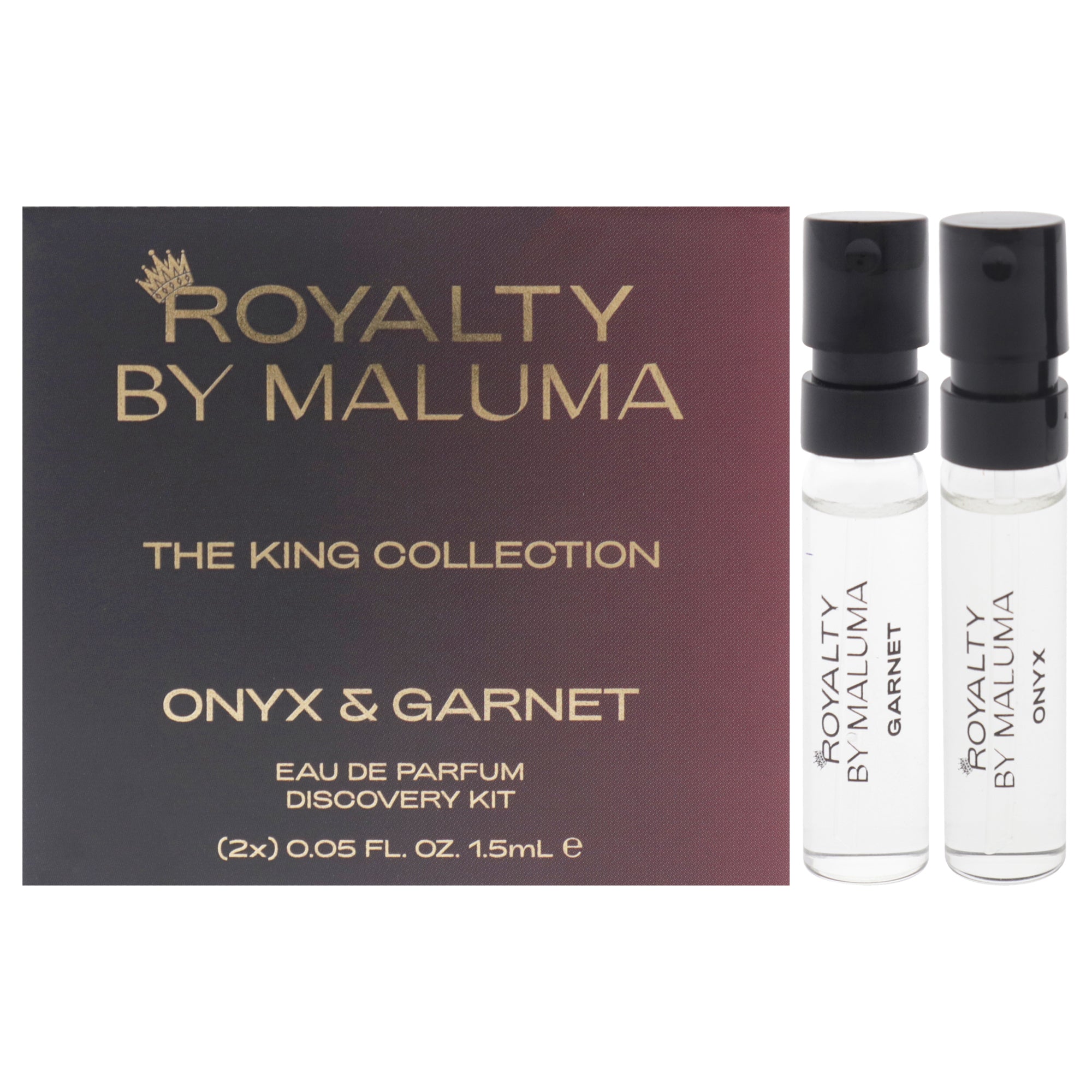 The King Collection by Royalty By Maluma for Men - 2 Pc Mini Gift Set 0.05oz Onyx EDP Spray Vial (Mini), 0.05oz Garnet EDP Spray Vial (Mini)