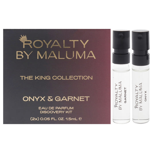 The King Collection by Royalty By Maluma for Men - 2 Pc Mini Gift Set 0.05oz Onyx EDP Spray Vial, 0.05oz Garnet EDP Spray Vial