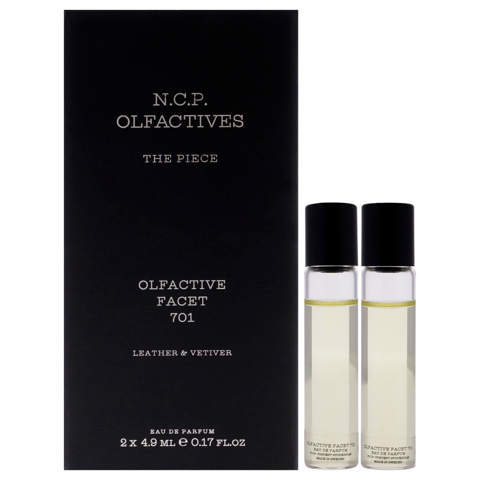 The Piece - Silver by NCP for Unisex - 3 Pc 2 x 4.9ml Olfactive Facet -701 Leather and Vetiver EDP Roll On, Necklace