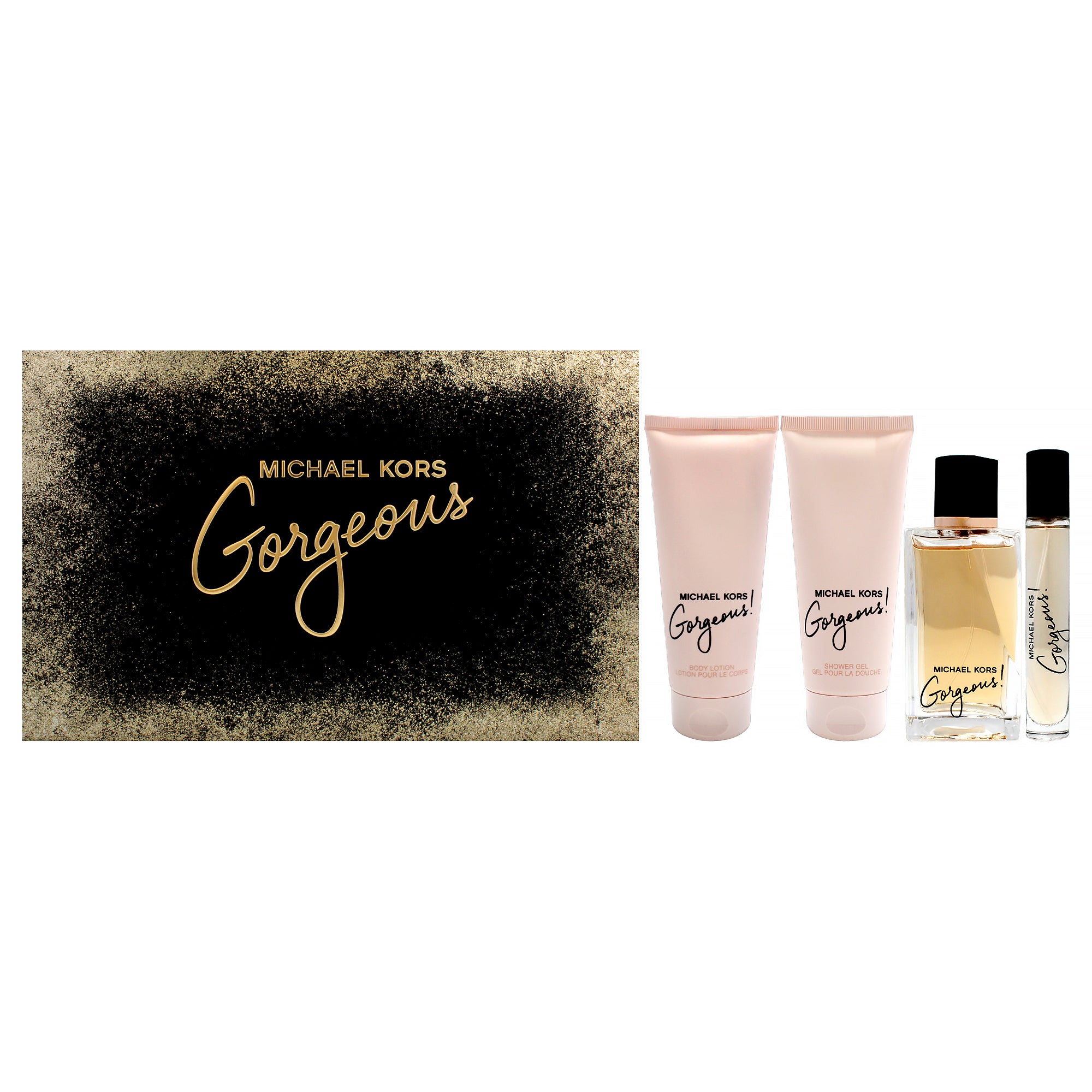 Gorgeous by Michael Kors for Women - 4 Pc Gift Set 3.4oz EDP Spray, 0.3oz EDP Spray, 3.4oz Body Lotion, 3.4oz Shower Gel