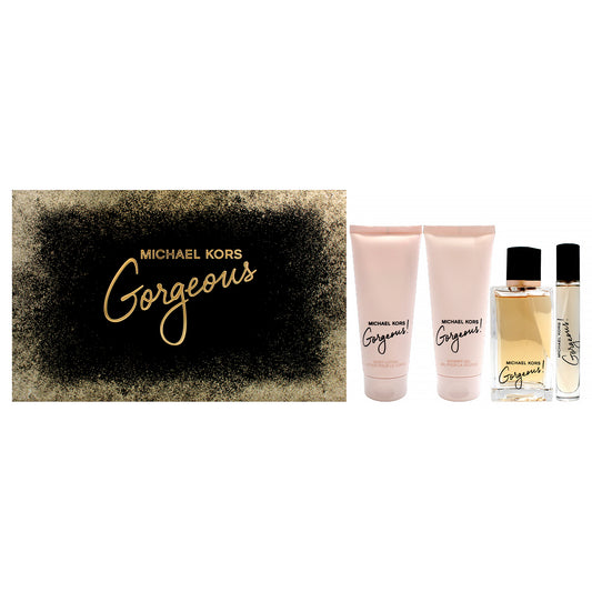 Gorgeous by Michael Kors for Women - 4 Pc Gift Set 3.4oz EDP Spray, 0.3oz EDP Spray, 3.4oz Body Lotion, 3.4oz Shower Gel