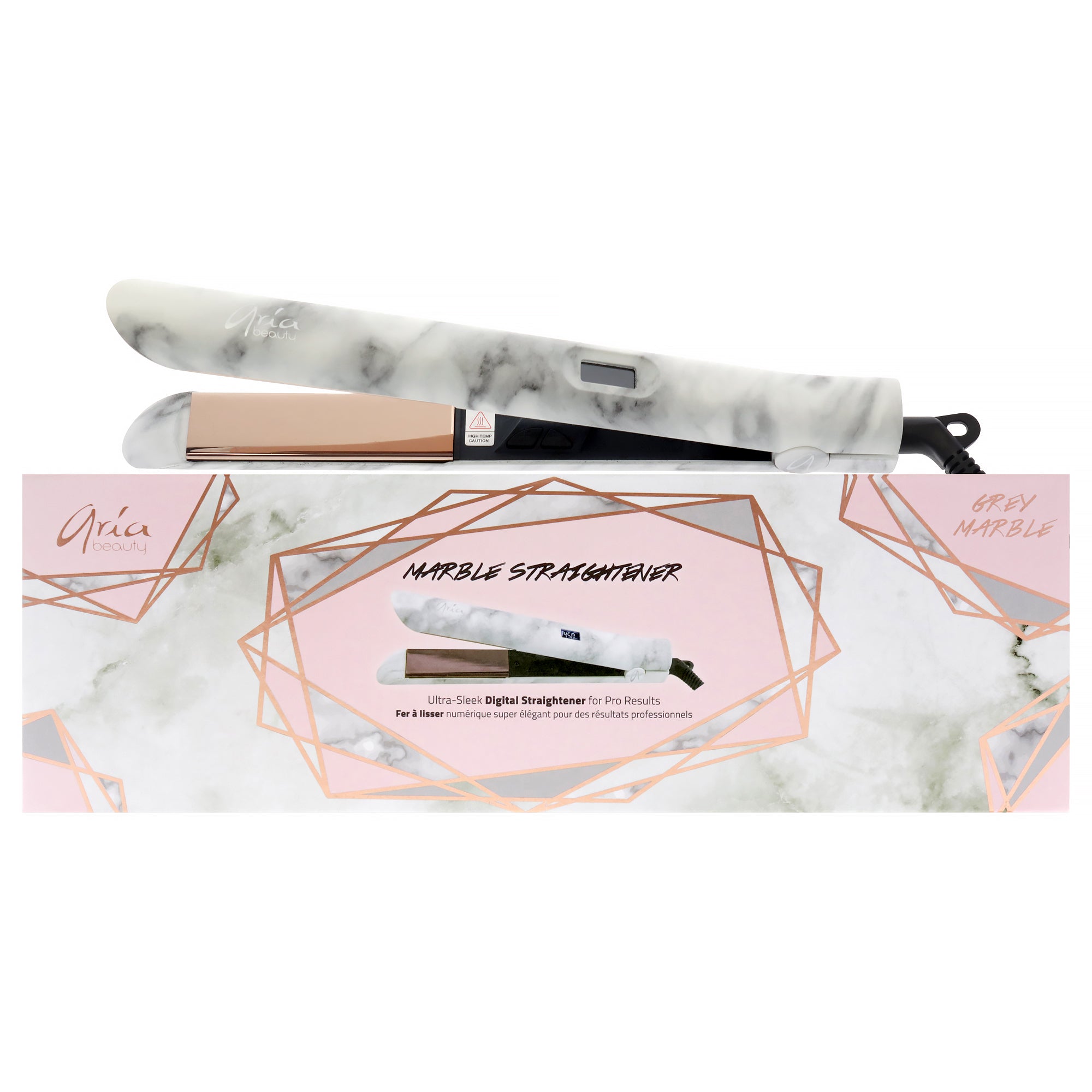 Digital Hair Straightener - Grey Marble by Aria Beauty for Women - 1 Inch Flat Iron
