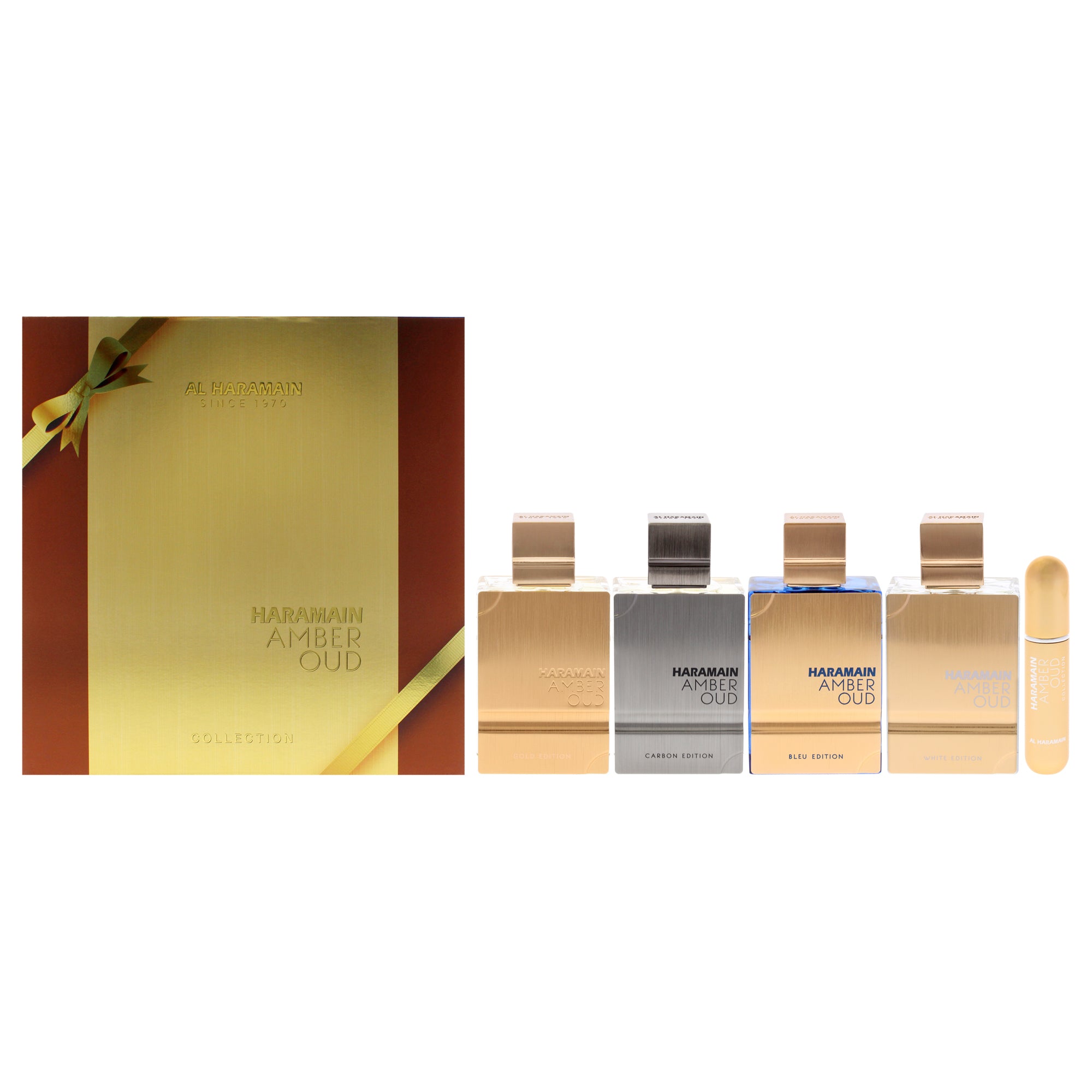Amber Oud Collection by Al Haramain for Unisex - 4 Pc Gift Set 4 x 2oz EDP Spray Gold, Bleu, White, Carbon