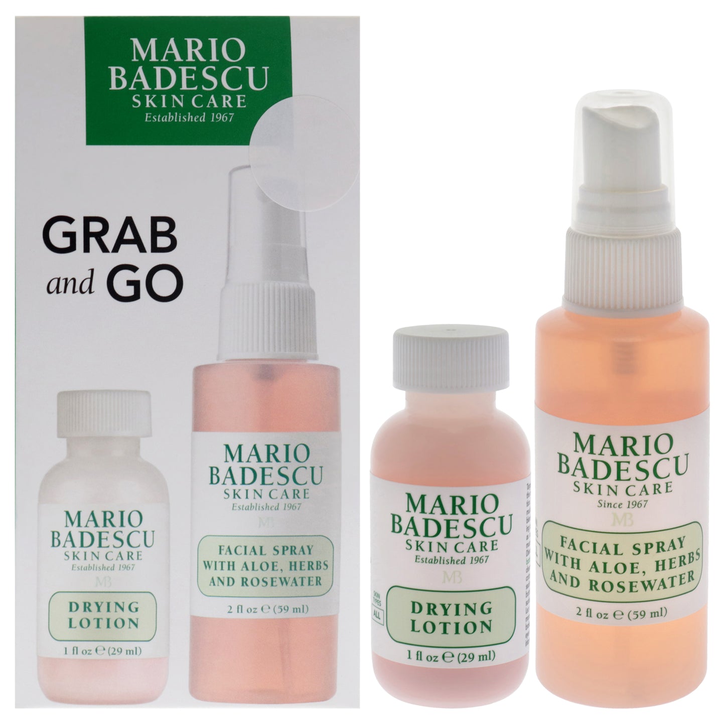 Grab and Go Kit by Mario Badescu for Women - 2 Pc 1oz Drying Lotion, 2oz Facial Spray - Aloe, Herbs and Rosewater