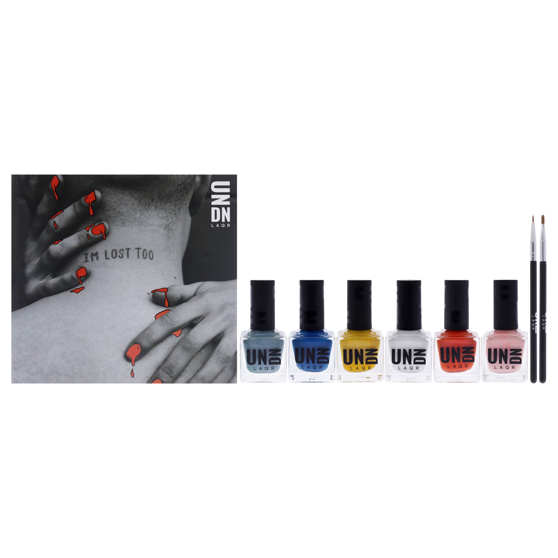 Glow Up Set by UNDN for Women - 6 Pc 0.5oz Nail Polish - 701 Yellow, 0.5oz Nail Polish - 301 White, 0.5oz Nail Polish - 601Orange, 0.5oz Nail Polish - 903 Blue, 0.5oz Nail Polish - 902 Blue, 0.5oz Nail Polish - 1101 Pink