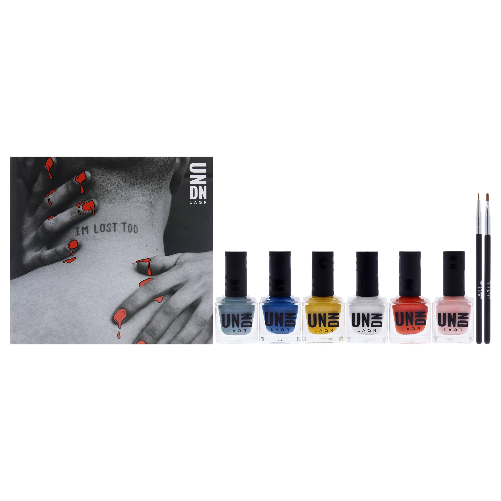Glow Up Set by UNDN for Women - 6 Pc 0.5oz Nail Polish - 701 Yellow, 0.5oz Nail Polish - 301 White, 0.5oz Nail Polish - 601Orange, 0.5oz Nail Polish - 903 Blue, 0.5oz Nail Polish - 902 Blue, 0.5oz Nail Polish - 1101 Pink