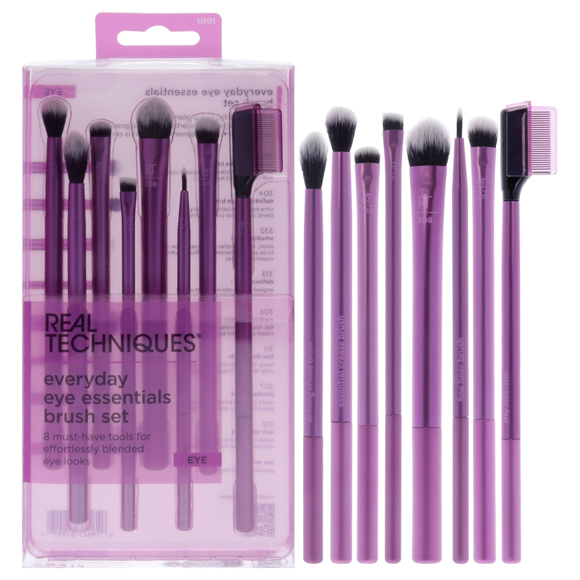 Everyday Eye Essentials Brush Set by Real Techniques for Women - 8 Pc Essential Crease Brush - 310, Defining Crease Brush - 304, Smudge Brush - 332, Definer Brush - 313, Medium Shadow Brush - 308, Fine Liner Brush - 311, Shading Brush - 307, Lash Sep