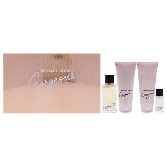 Gorgeous by Michael Kors for Women - 4 Pc Gift Set 3.4oz EDP Spray, 0.17oz EDP Spray, 3.4oz Body Lotion, 3.4oz Shower Gel