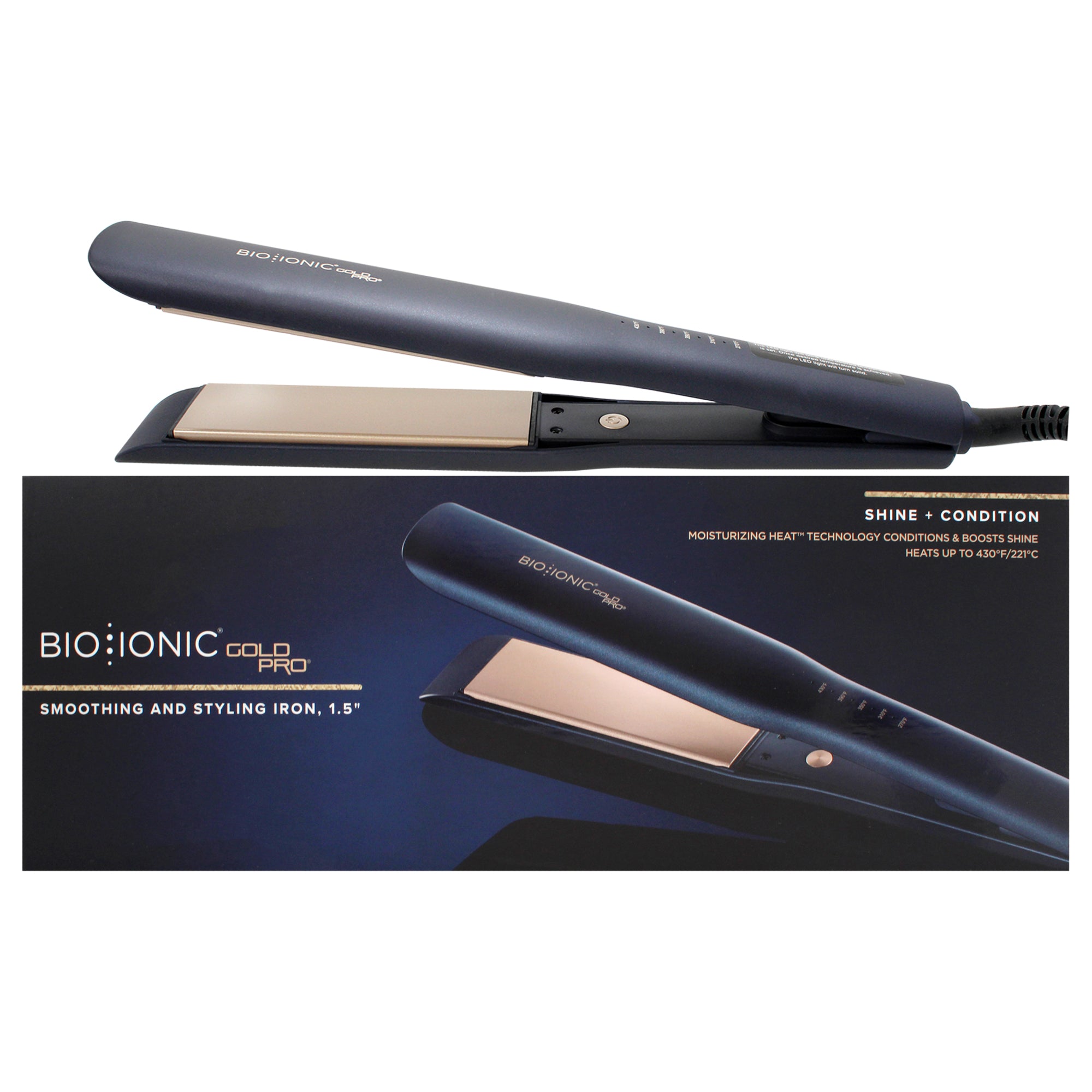 Gold Pro Styling Iron by Bio Ionic for Women - 1.5 Inch Flat Iron