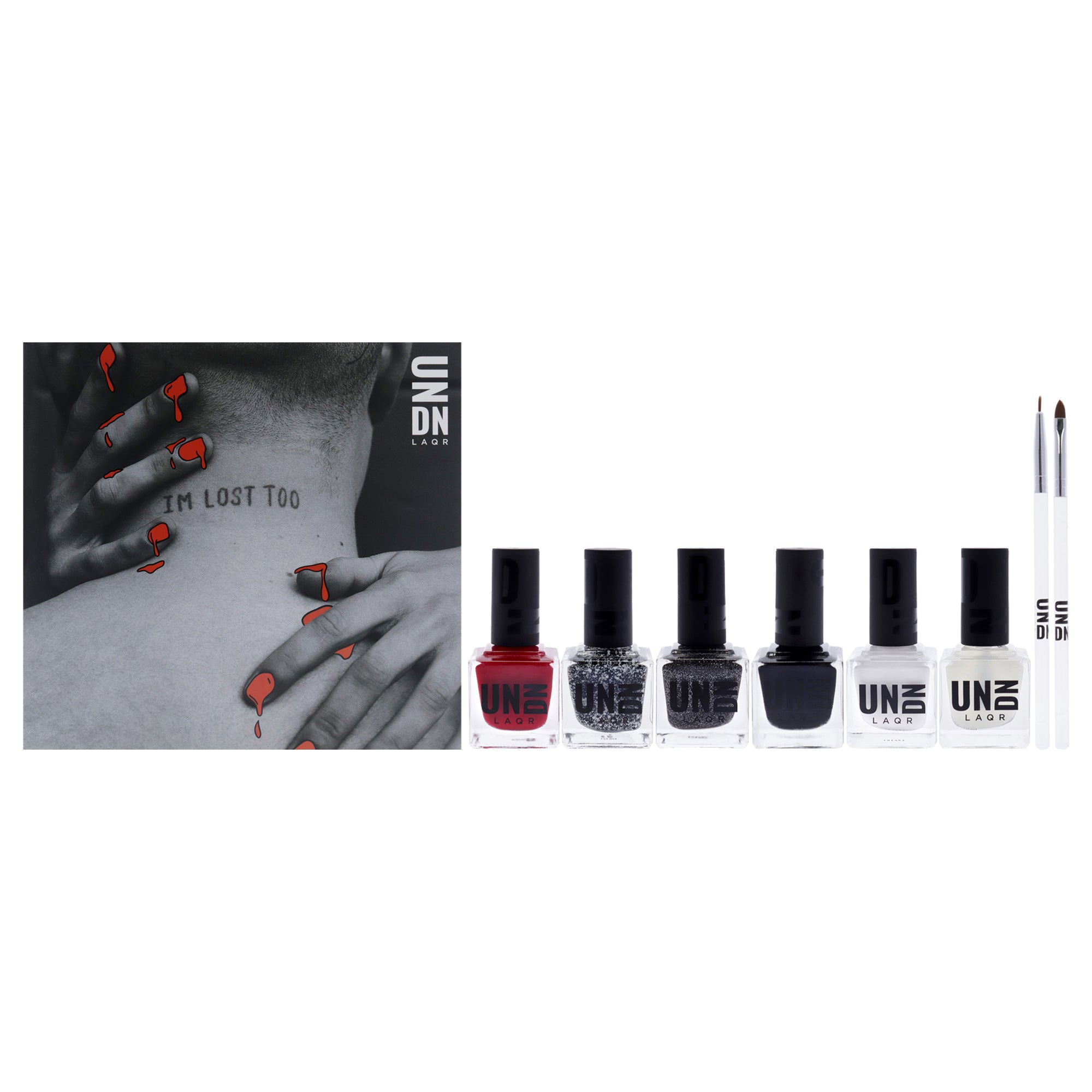 Houston Kit by UNDN for Women - 6 Pc 0.5oz Nail Polish - 101 Black, 0.5oz Nail Polish - 501 Pretty Dangerous, 0.5oz Nail Polish - 0201 Splatter, 0.5oz Nail Polish - 301 White, 0.5oz Nail Polish - 0210 After Dark Glitter, 0.5oz Nail Polish - 0102 Matte Top Coat
