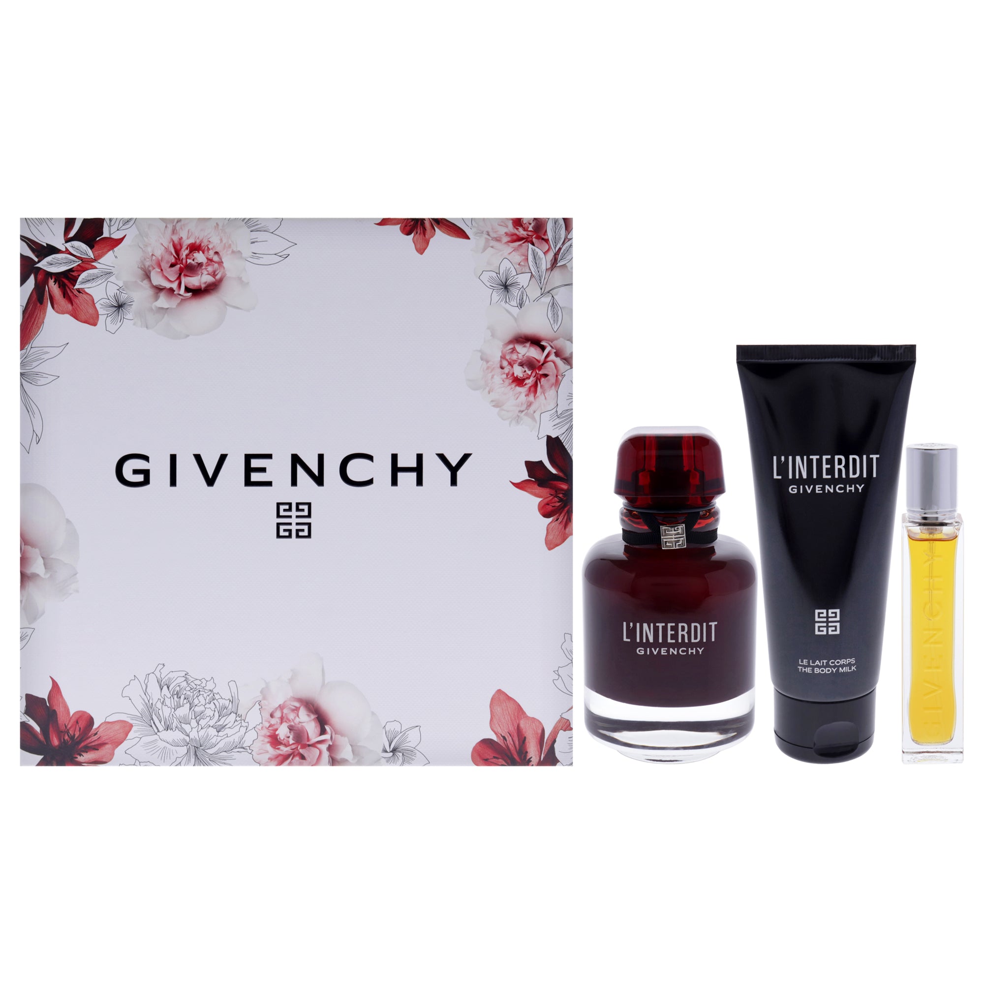LInterdit by Givenchy for Women - 3 Pc Gift Set 2.7oz EDP Rouge Spray, 0.42oz EDP Spray, 2.5oz Body Milk