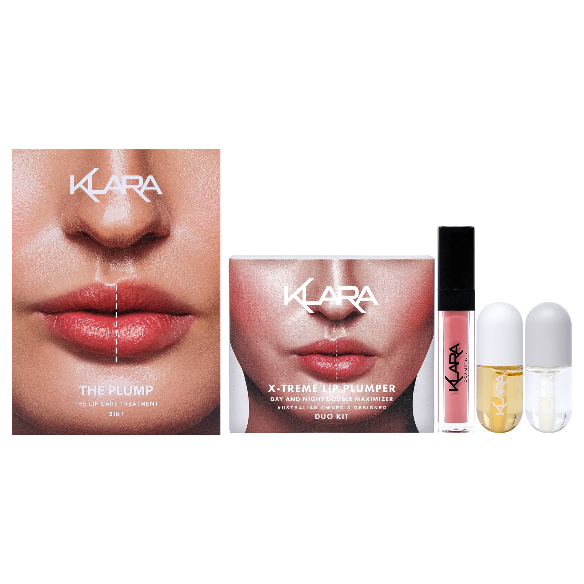 The Plump Lip Care Treatment Kit by Klara for Women - 3 Pc 0.3oz Kiss Proof Liquid Matte Lipstick - 23 Provocative Pink, 0.2oz Lip Maximizer Day Plumper, 0.2oz Lip Care Night Treatment