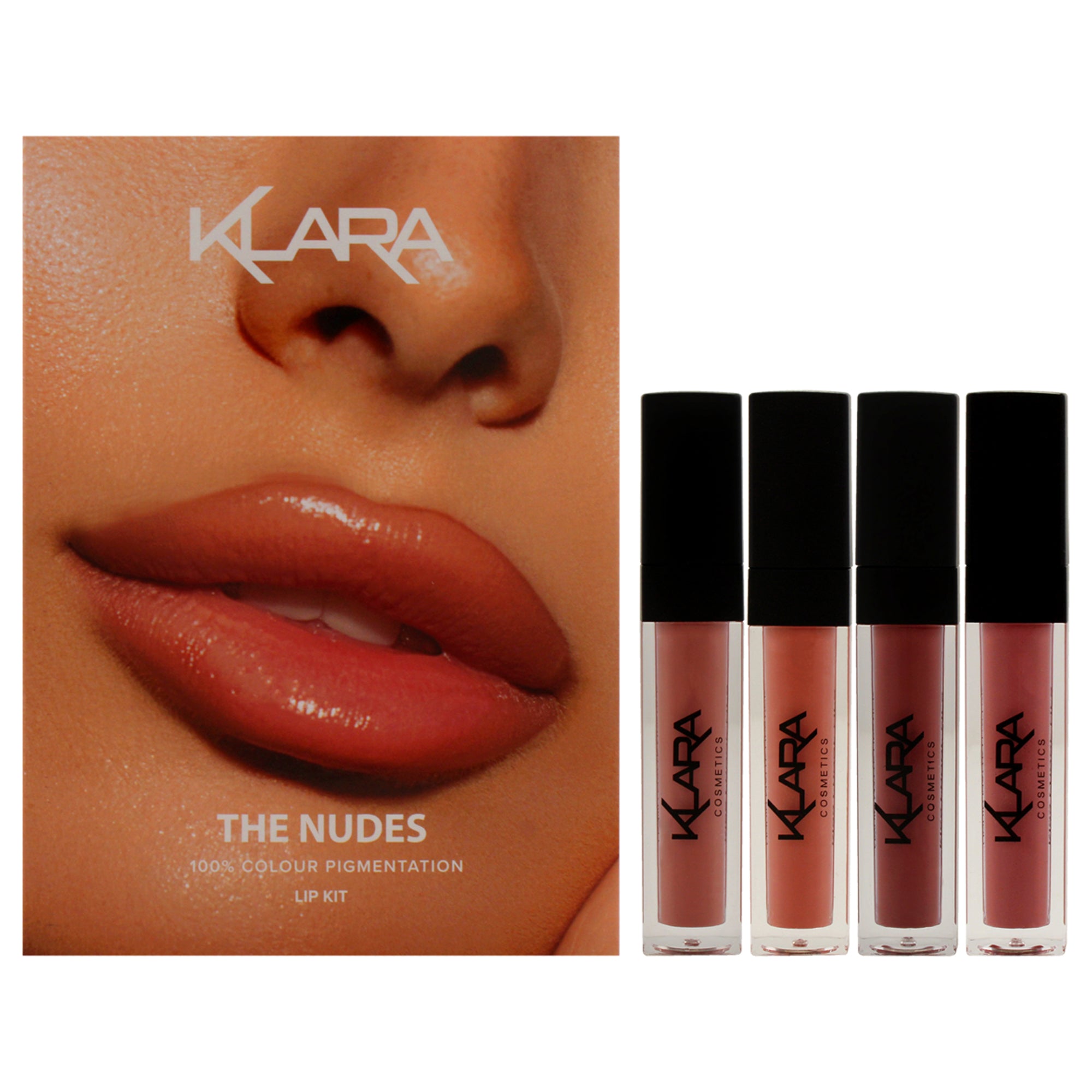 The Nudes Lip Kit by Klara for Women - 4 Pc 0.3oz Kiss Proof Liquid Matte Lipstick - 03 Passion Pink, 0.3oz Kiss Proof Liquid Matte Lipstick - 15 Totally Nude, 0.3oz Kiss Proof Liquid Matte Lipstick - 28 Cookie Brown, Kiss Proof Liquid Matte Lipstick - 30 Pinot