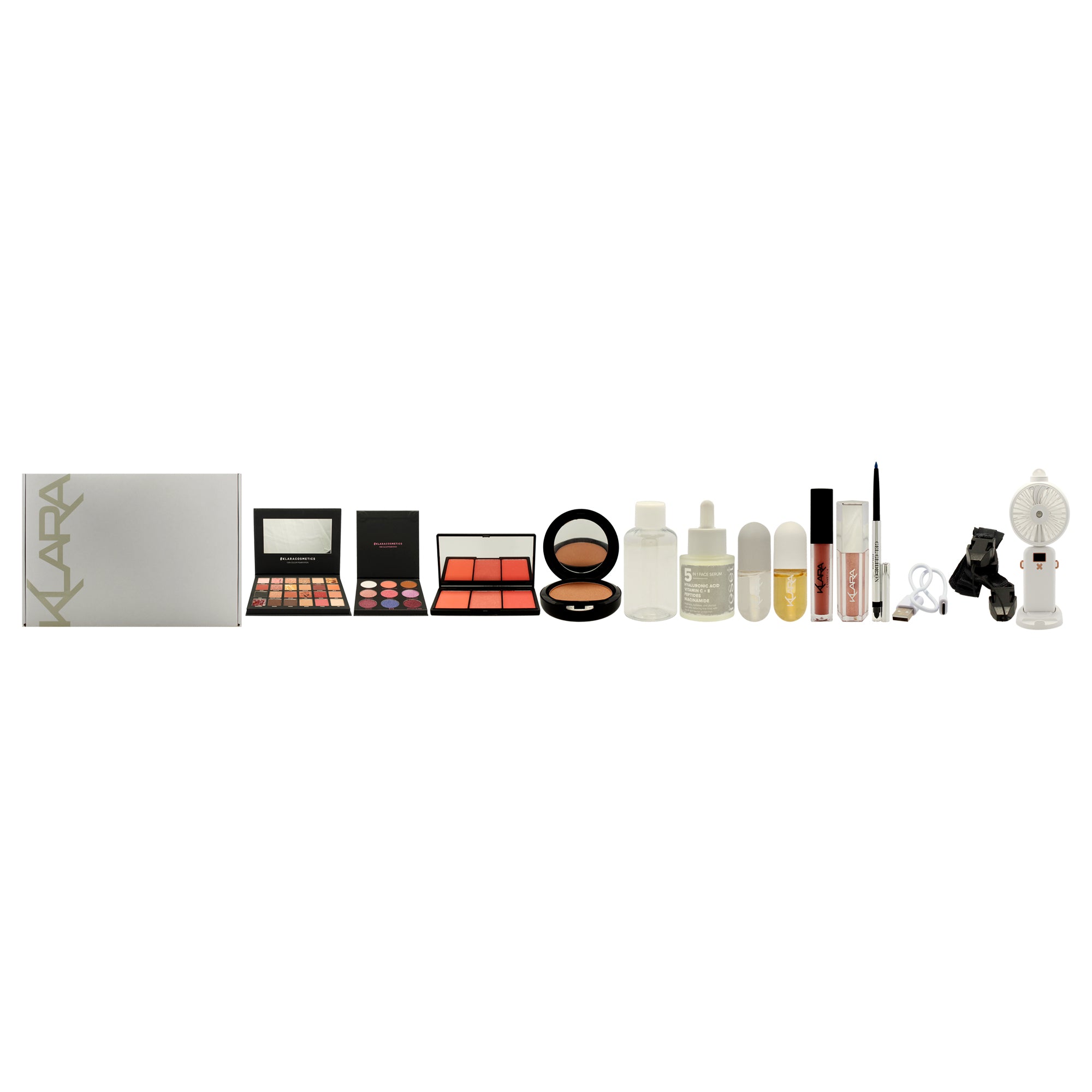 Pink Wow Pack - Limited Edition by Klara for Women - 10 Pc 0.27oz Kiss Proof Liquid Matte Lipstick - 15 Totally Nude, 0.16oz Euphoria Liquid Eyeshadow - Cassie, 0.008oz Gel Glide Line On Eyeliner, 0.49oz G Glow Bronzer, 1.01oz 5 in 1 Face Serum Hyalu