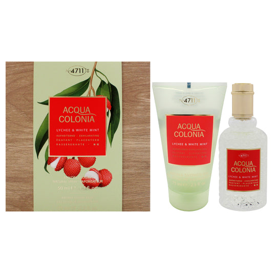 4711 Acqua Colonia - Lychee and White Mint by Muelhens for Unisex - 2 Pc Gift Set 1.7oz EDC Spray, 2.5oz Shower Gel