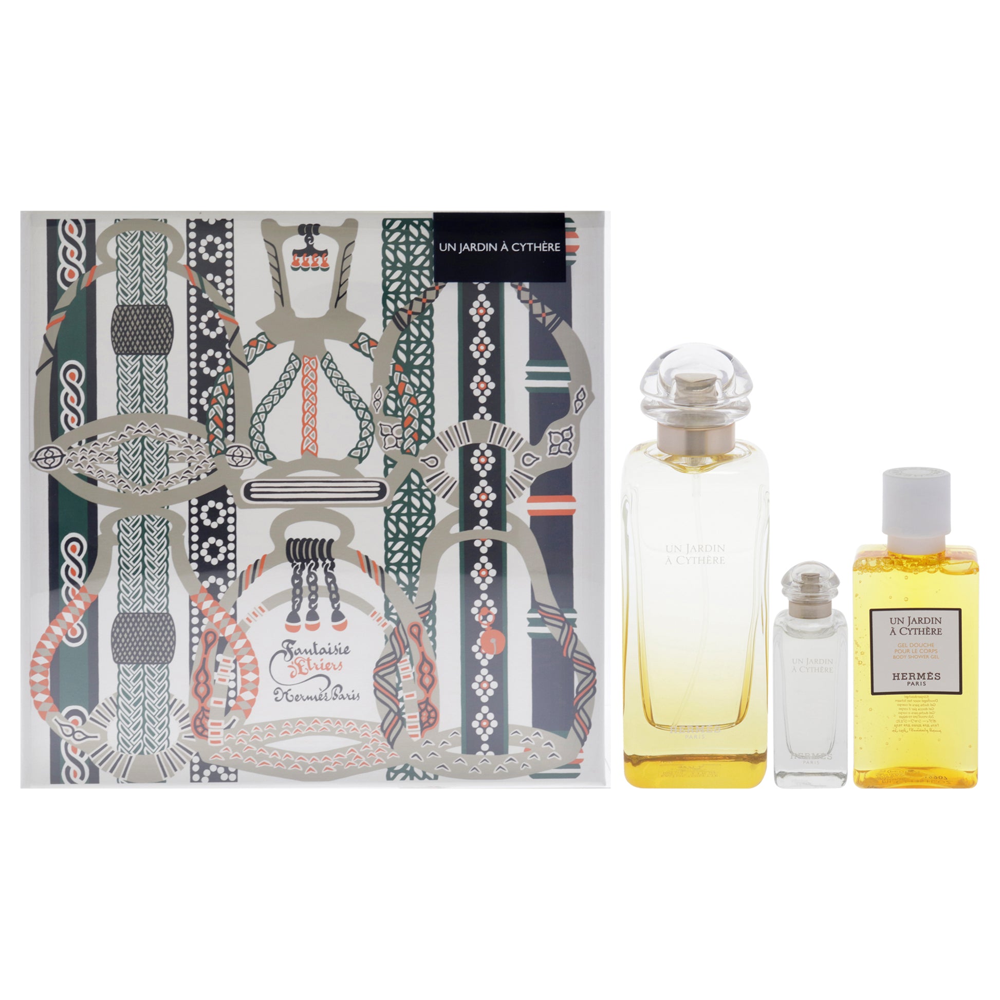Un Jardin A Cythere by Hermes for Unisex - 3 Pc Gift Set 3.3oz EDT Spray, 0.25oz EDT Splash, 1.35oz Shower Gel