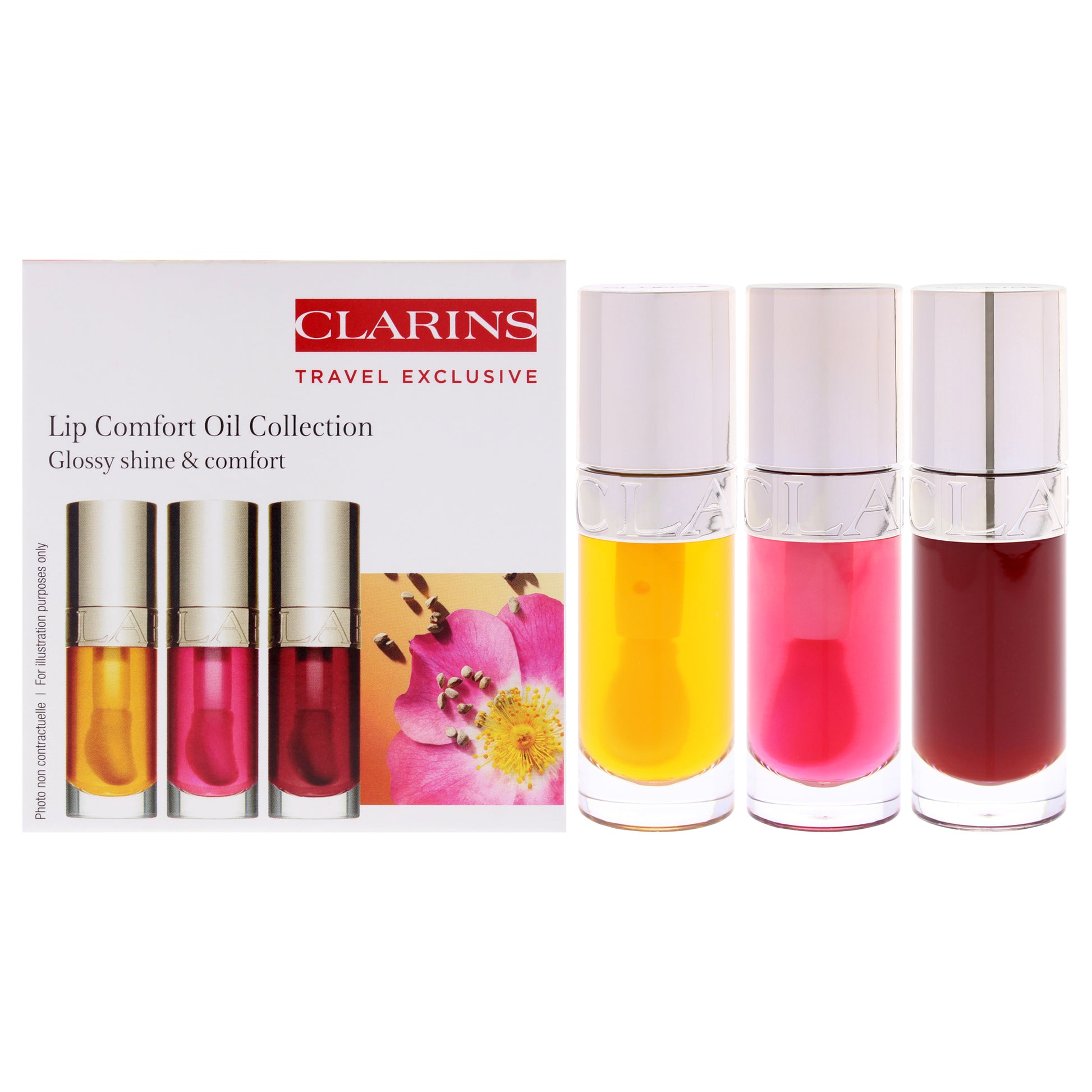 Lip Comfort Oil Collection by Clarins for Women - 3  Pc 0.2oz Lip Oil - 01 Honey, 0.2oz Lip Oil - 03 Cherry, 0.2oz Lip Oil - 04 Pitaya