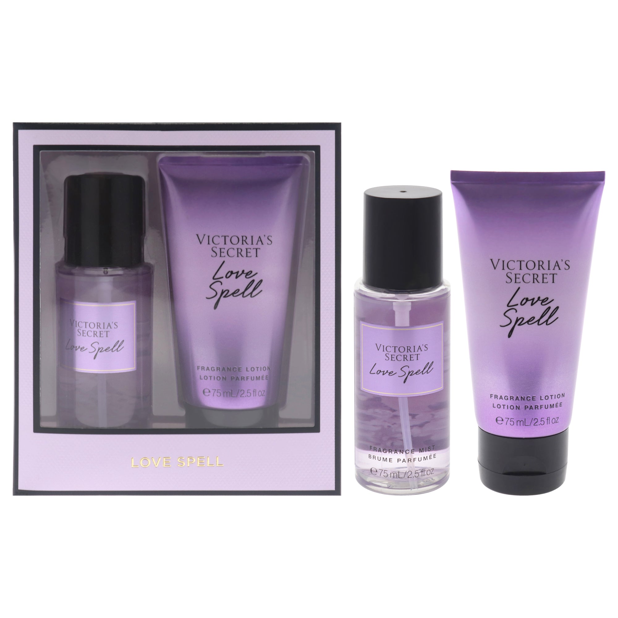 Love Spell Set by Victorias Secret for Women - 2 Pc Gift Set 2.5oz Fragrance Mist, 2.5oz Fragrance Lotion