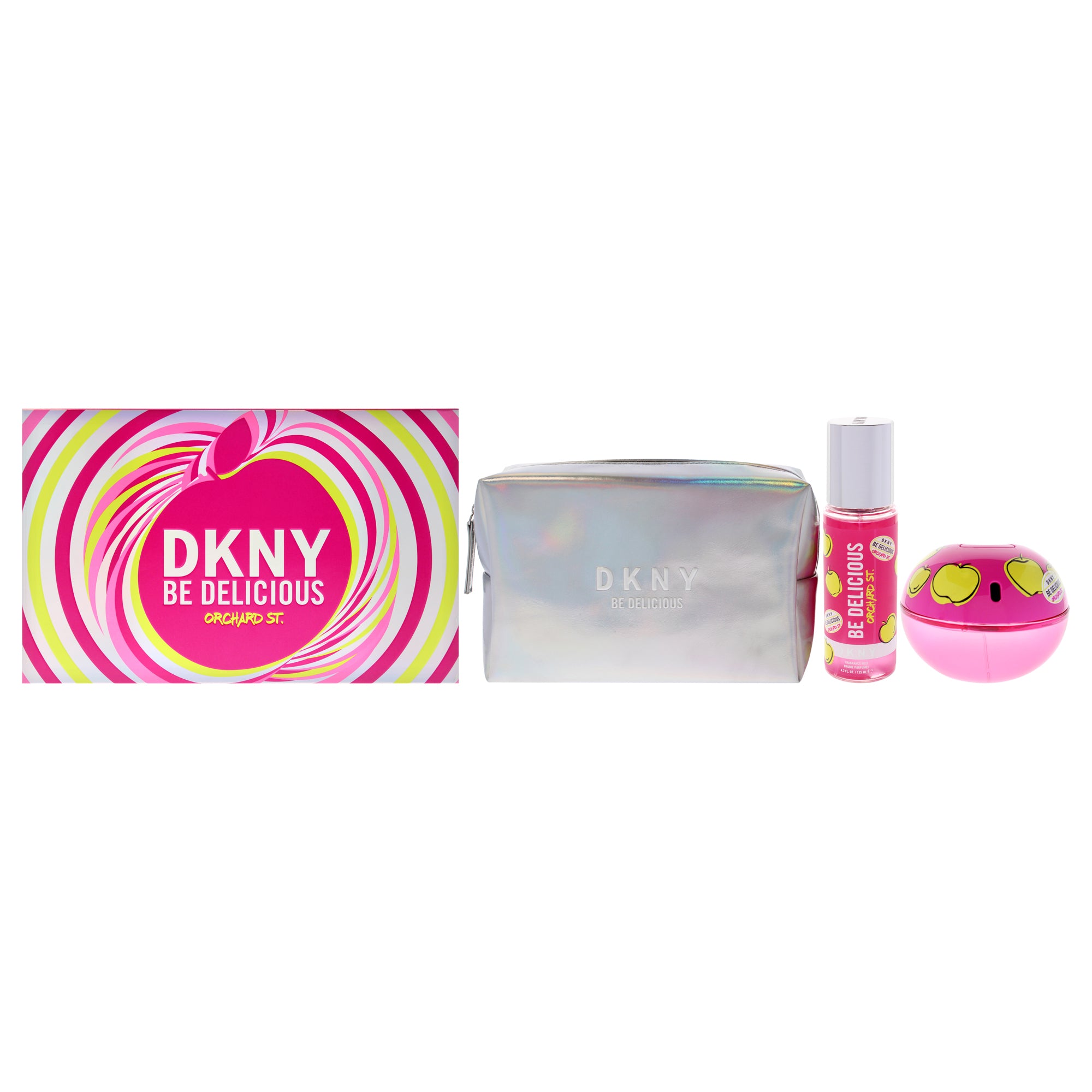 DKNY Be Delicious Orchard St by Donna Karan for Women - 3 Pc Gift Set 3.4oz EDP Spray, 4.2oz Fragrance Mist, Pouch